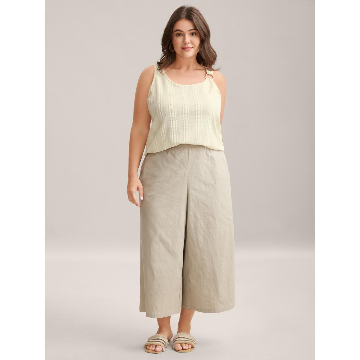 Plus Size Textured Metal Ring Sheer Tank Top Women Beige Texture U-neck Vacation Tank Tops Camis BloomChic 14-16/1X Product Image