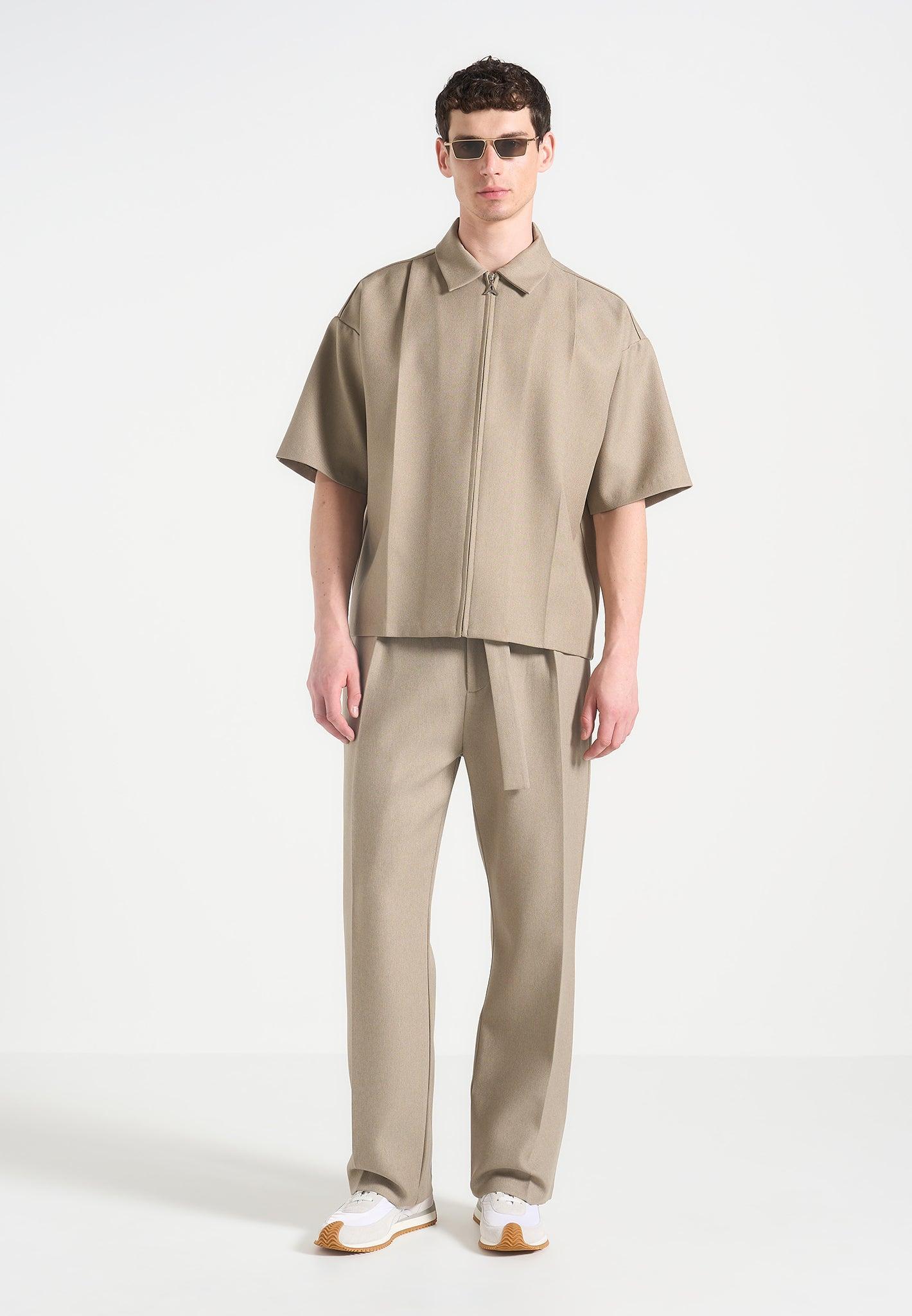 Louis - Relaxed Fit Belted Tailored Trousers - Beige Male Product Image