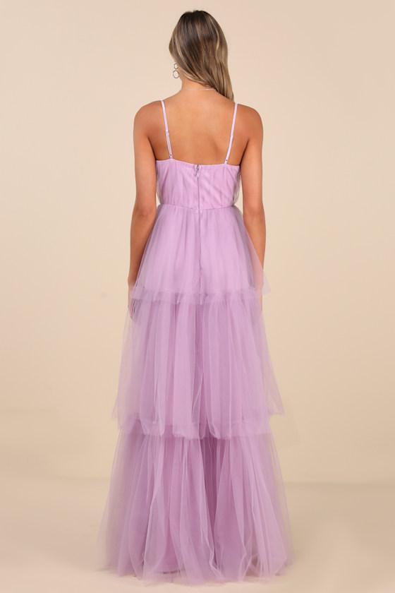 Unforgettable Poise Lilac Tulle Bustier Tiered Maxi Dress Product Image