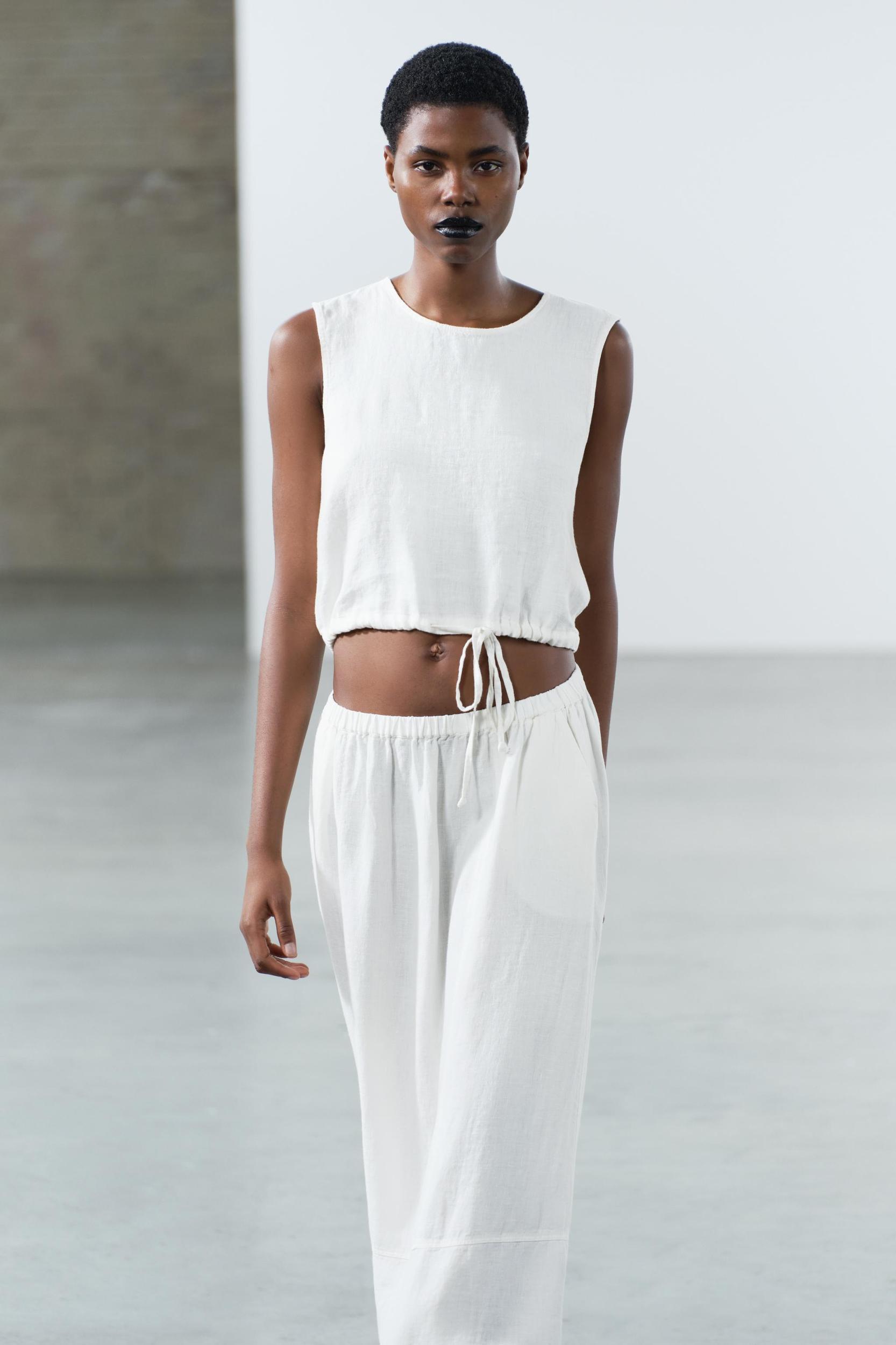 TIED 100% LINEN TOP ZW COLLECTION Product Image