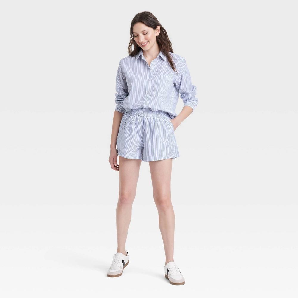 Women's Pull-On Boxer Shorts - Universal Thread™ Blue Striped XS Product Image