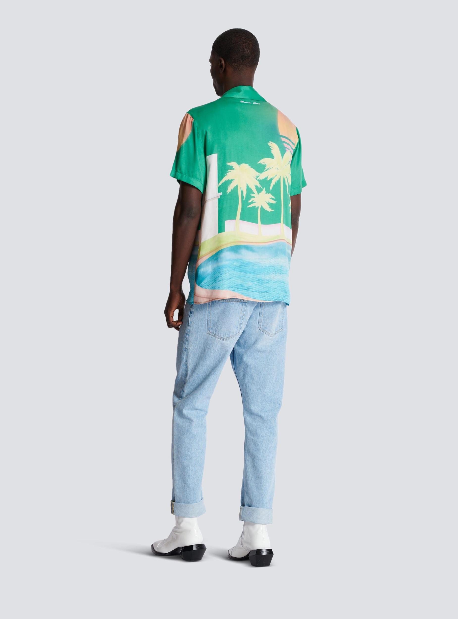 Short-sleeved twill shirt with palm tree print Product Image