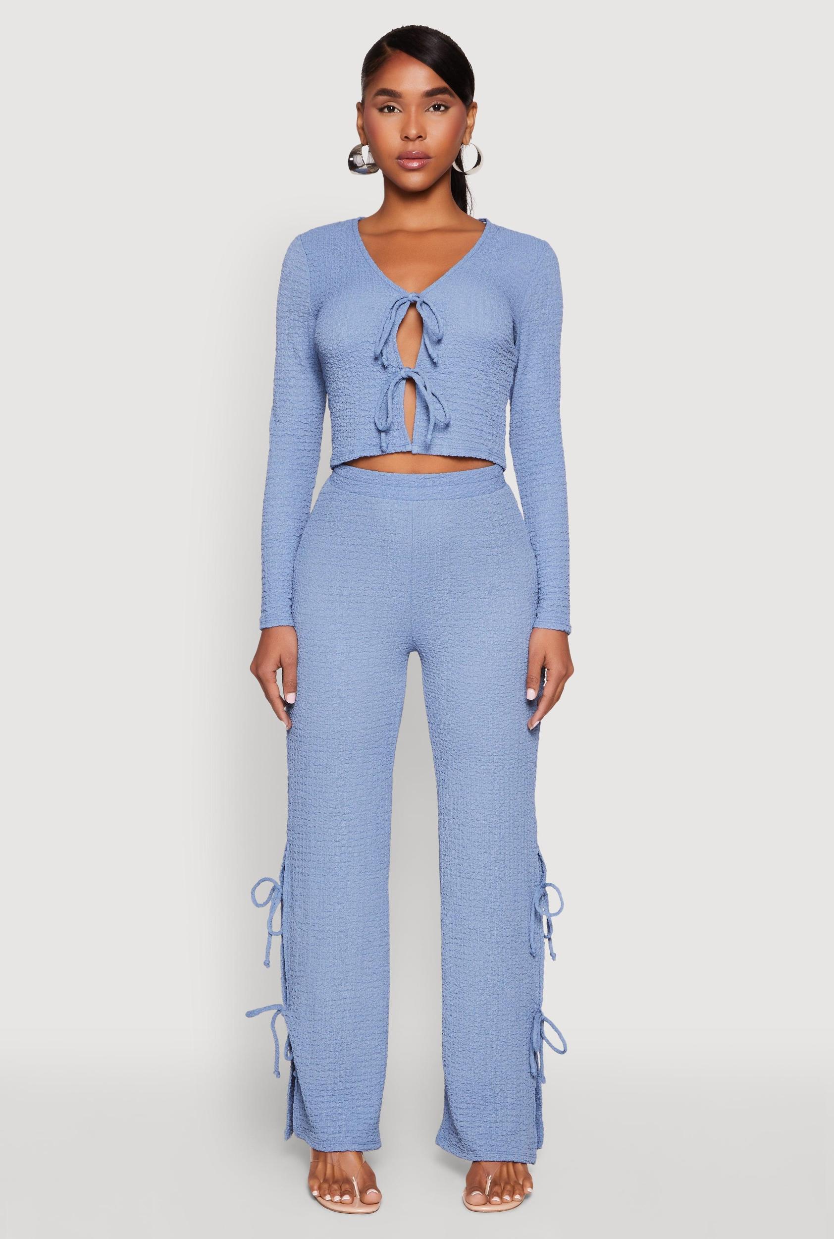 Womens Textured Knit Double Side Tie Slit Pants Product Image