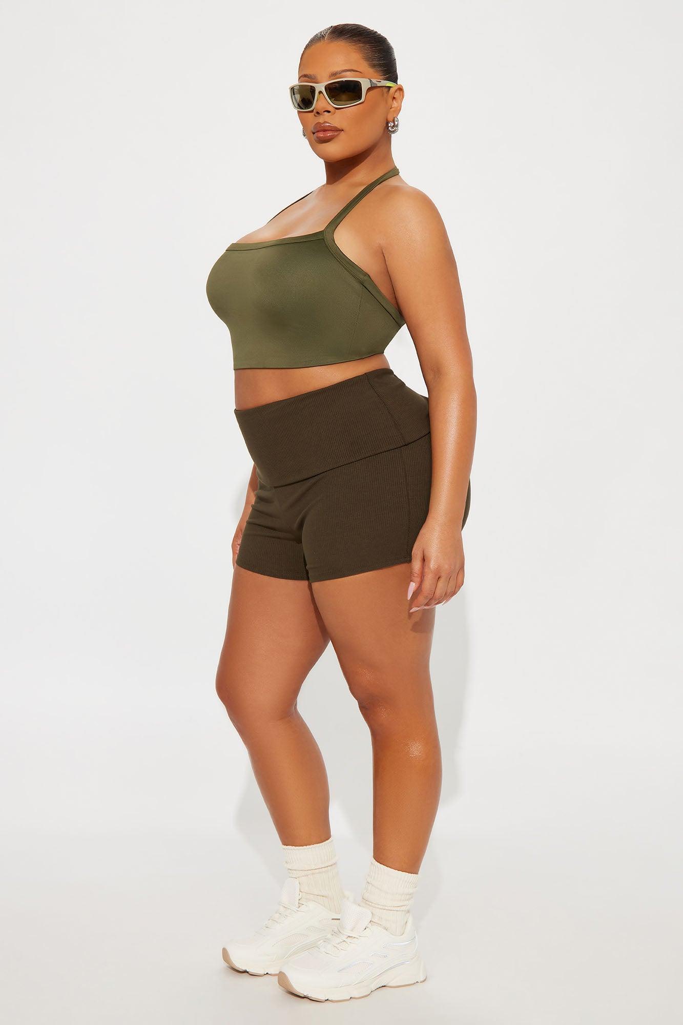 Contour Double Lined Cropped Halter Top - Military Green Female Product Image
