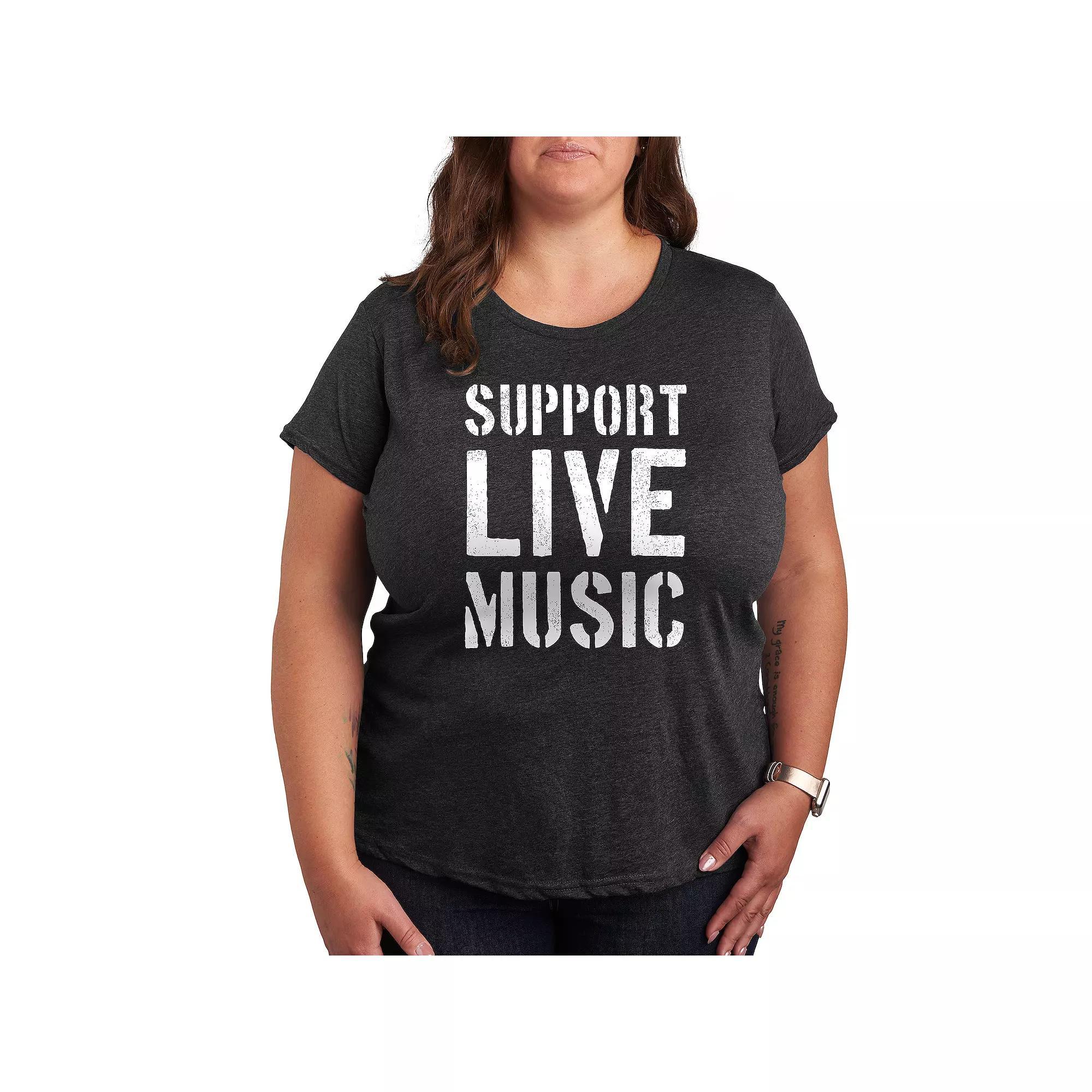 Plus Support Live Music Graphic Tee, Womens Grey Blue Product Image