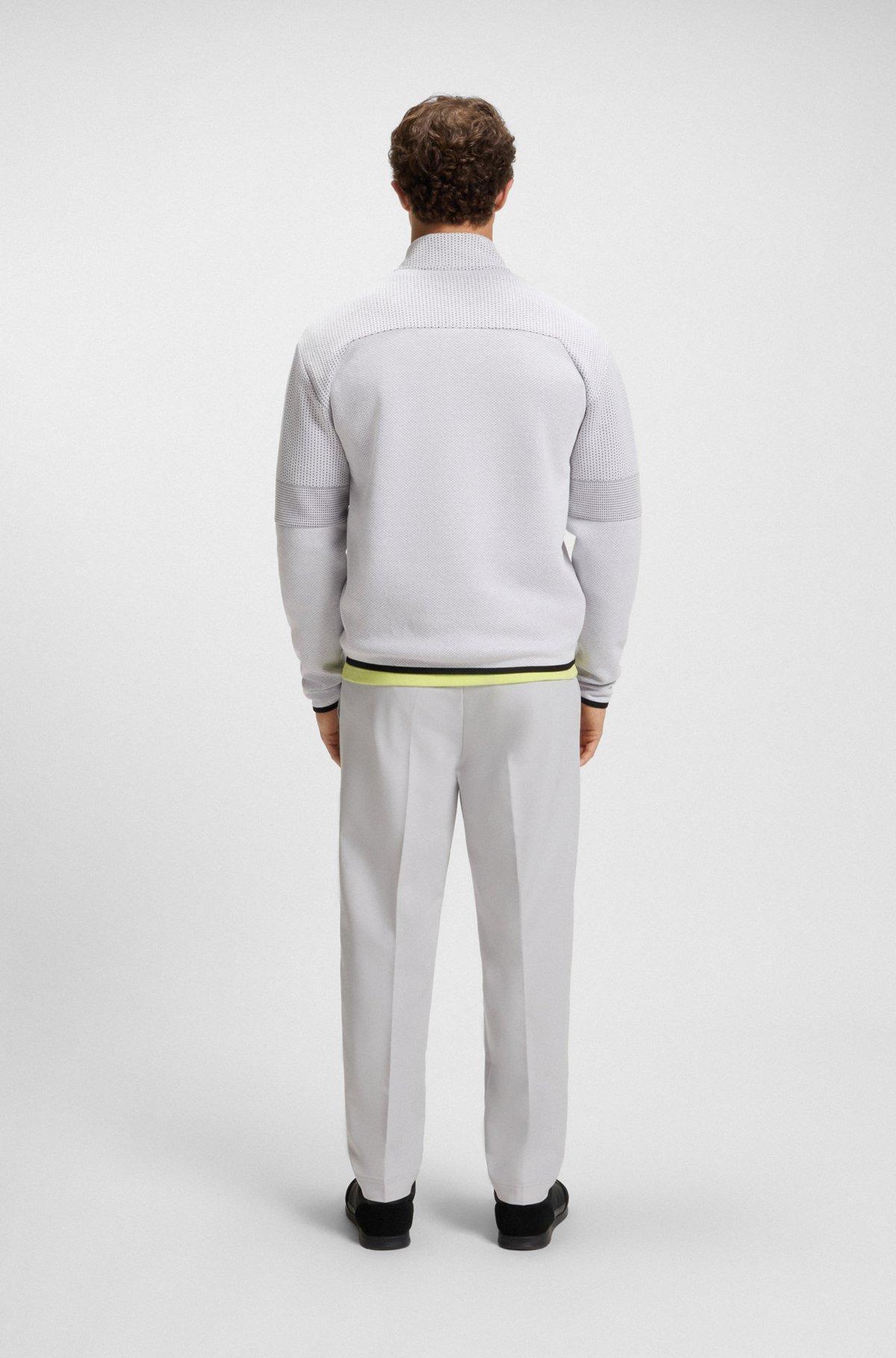 BOSS - Relaxed-fit zip-neck sweatshirt with quilted jacquard - White Product Image