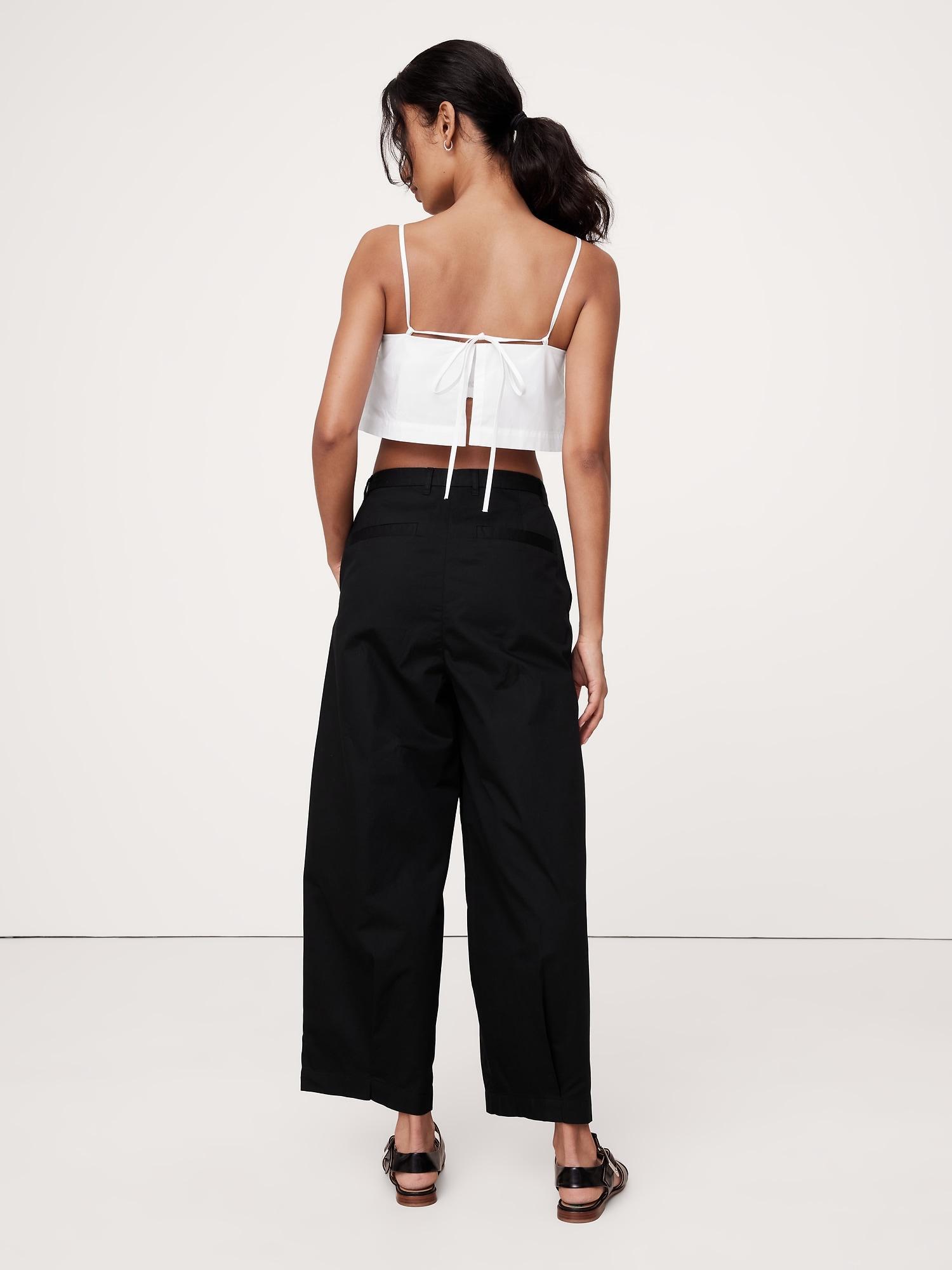 High-Rise Pleated Cotton Poplin Cropped Pant Product Image