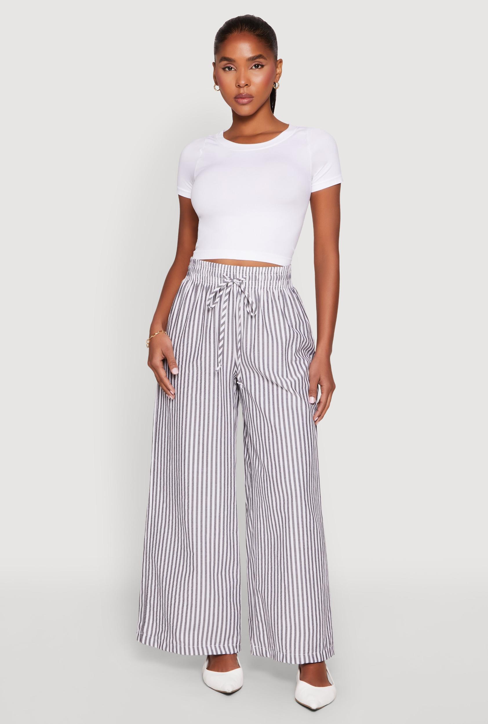Womens Striped Drawstring Wide Leg Pants Product Image