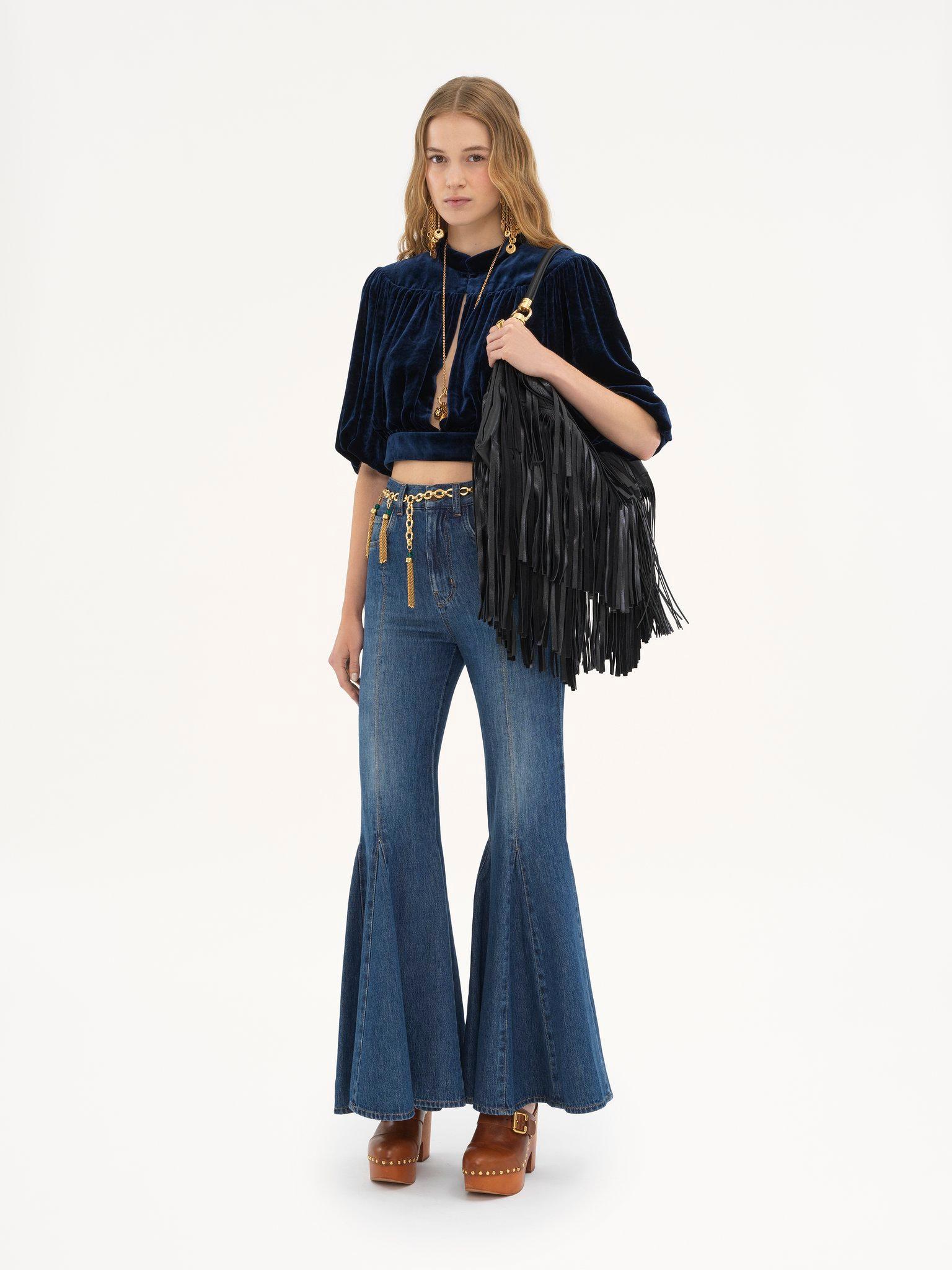 Gathered cropped top in velvet Product Image