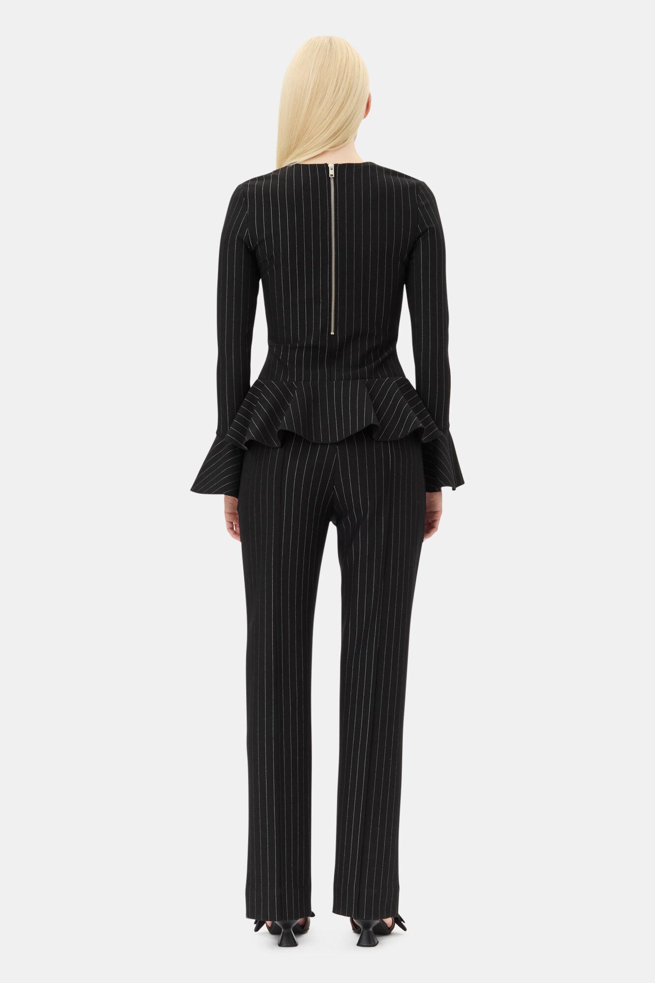 Black Stripe Mid Waist Pants Product Image
