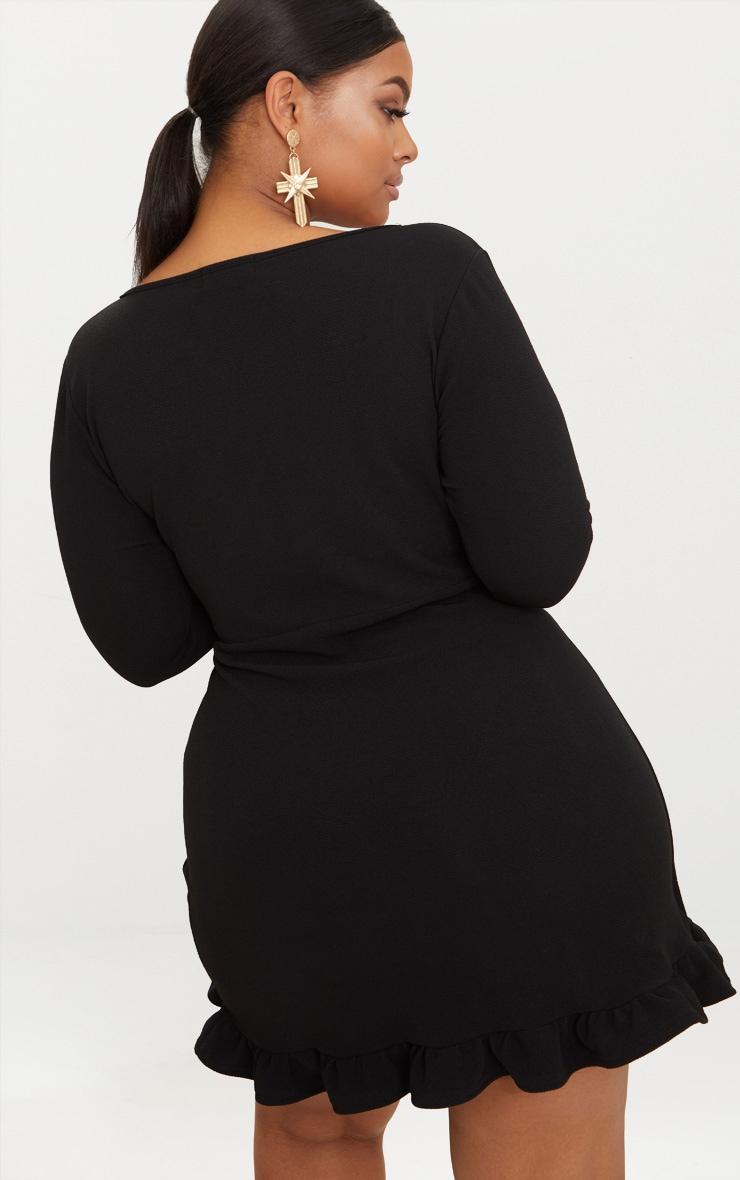 Plus Black Long Sleeve Ruffle Wrap Dress Product Image