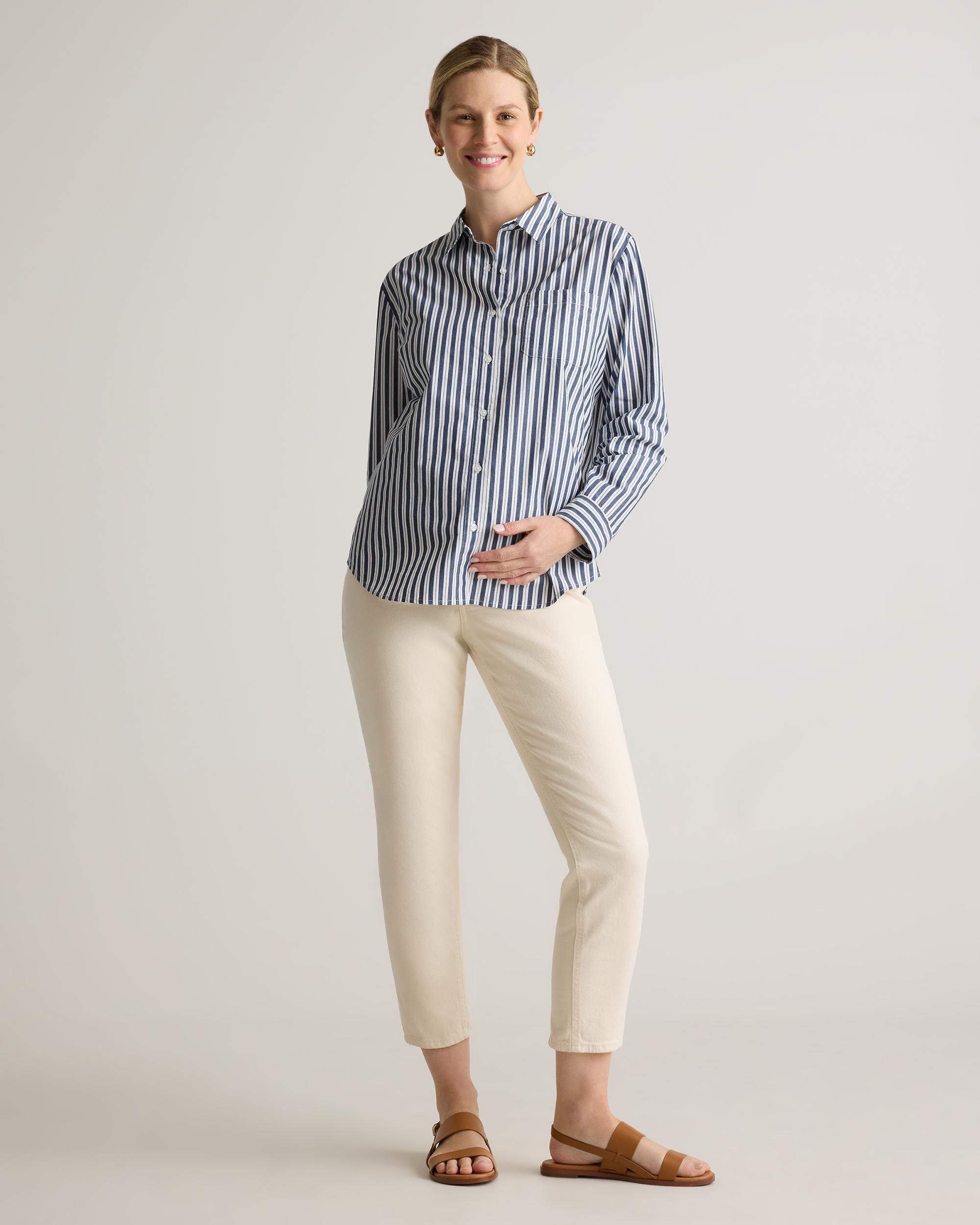 Quince | Women's Poplin Maternity Long Sleeve Shirt Size XS, Organic Cotton Product Image