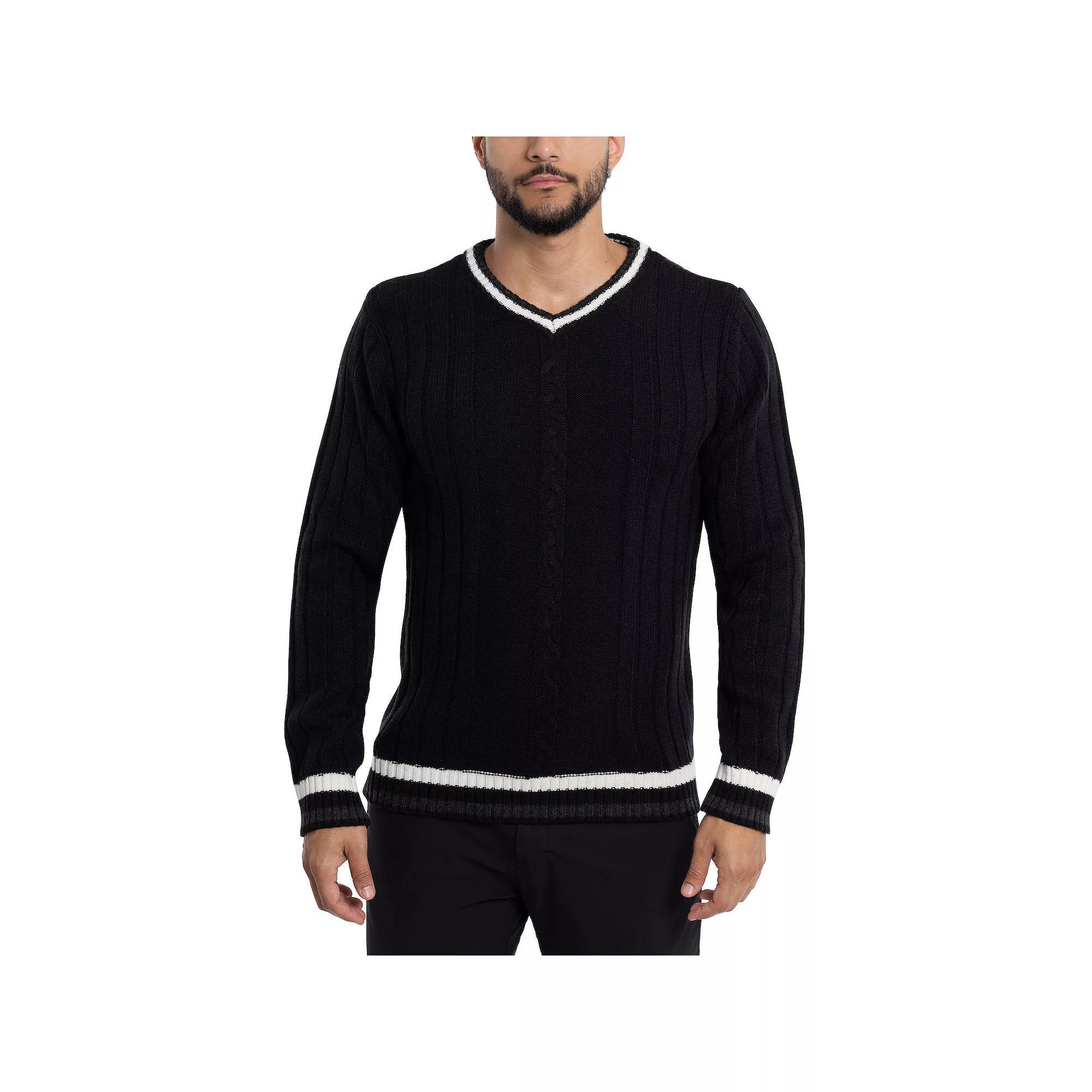 Men's Xray Cable Knit Tipped V-Neck Sweater, Size: Large, Grey Product Image