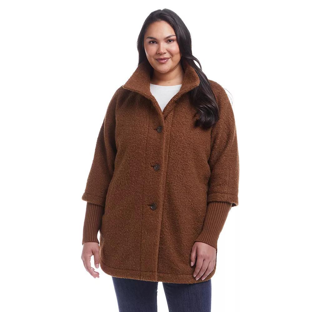 Plus Size Weathercast Button Front Knit Sleeve Boucle Topper, Women's, Size: 2XL, Red Pepper Product Image