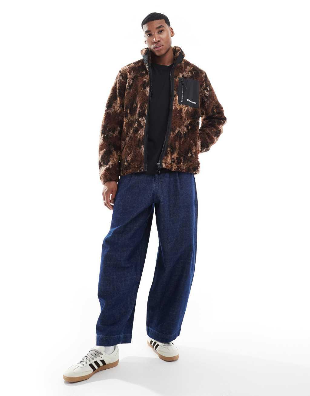 Jack & Jones zip through borg fleece in brown print Product Image