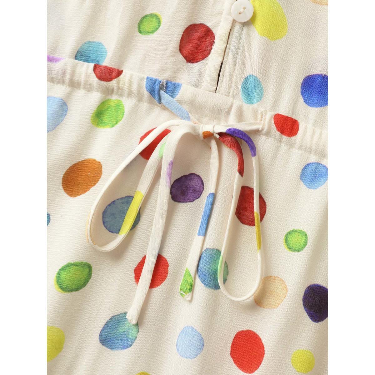Plus Size Colorful Polka Dots Waist Drawstring Midi Dress Beige Women V-neck Elbow-length sleeve Curvy BloomChic 12/L Product Image