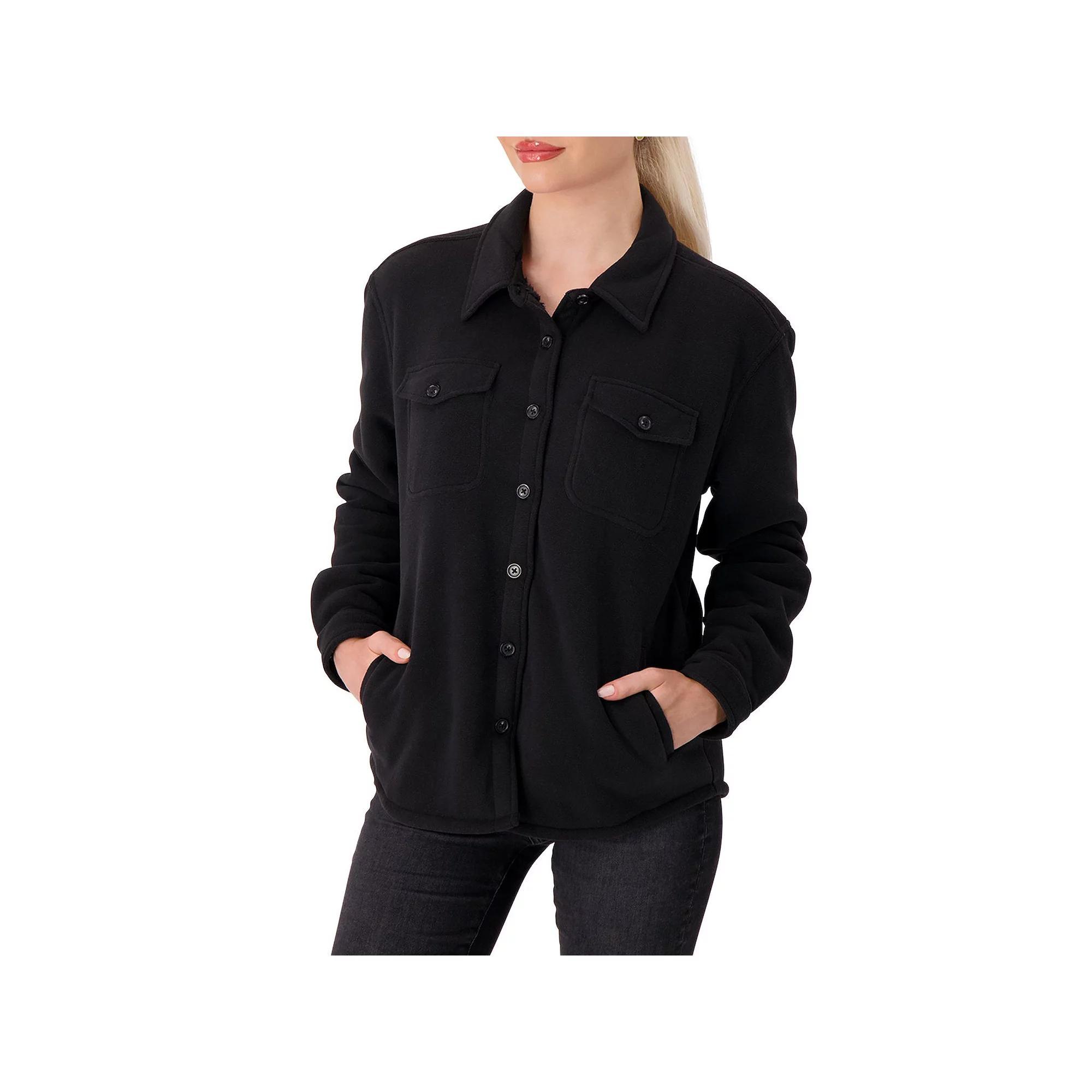 Women's Heat Holders Heatweaver Lined Fleece Shacket, Size: Small, Black Product Image