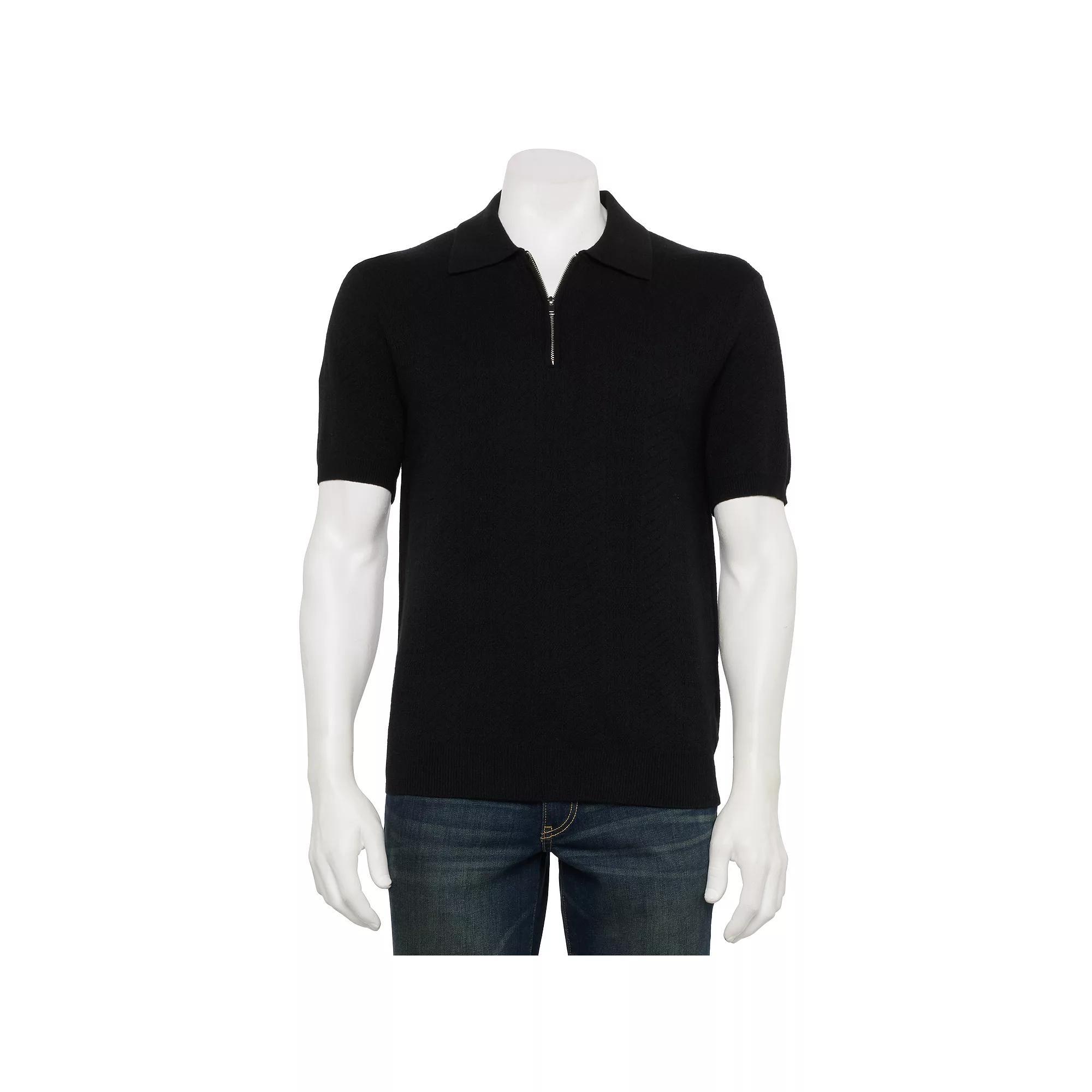 Mens For The Republic Short Sleeve Textured Zip Polo Product Image