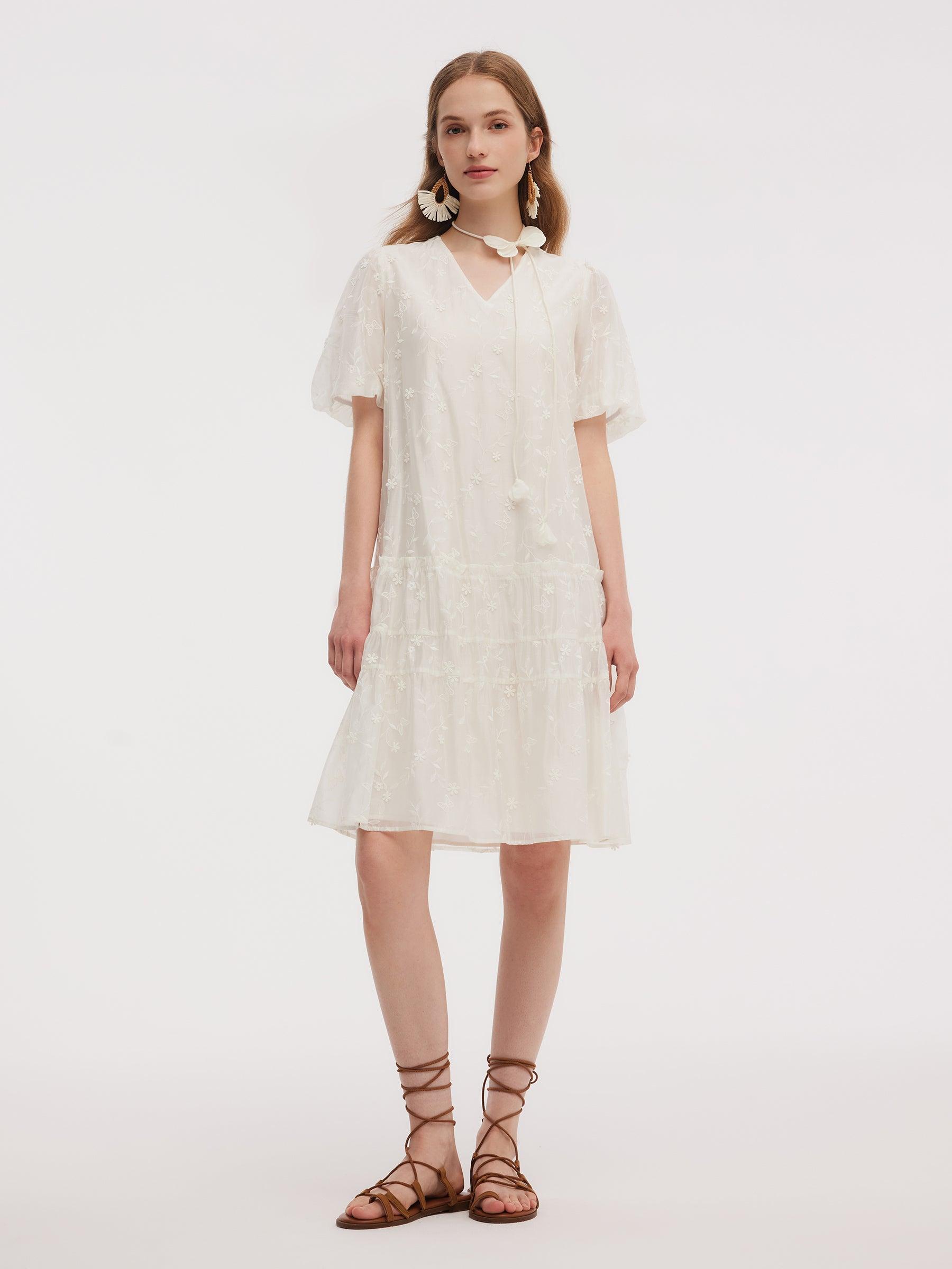 Tencel Blend Embroidered Women Midi Dress Product Image