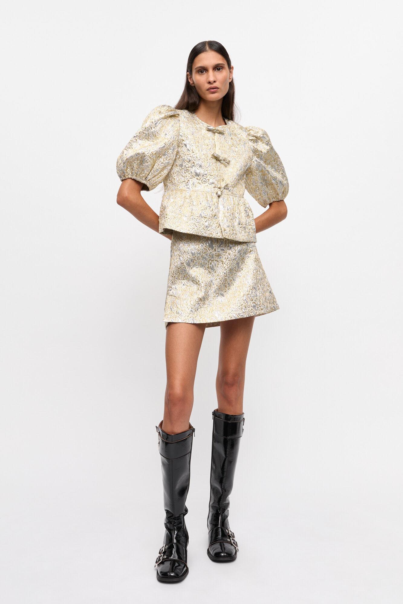 Gold and Silver Metallic Elasticated Mini Skirt Product Image