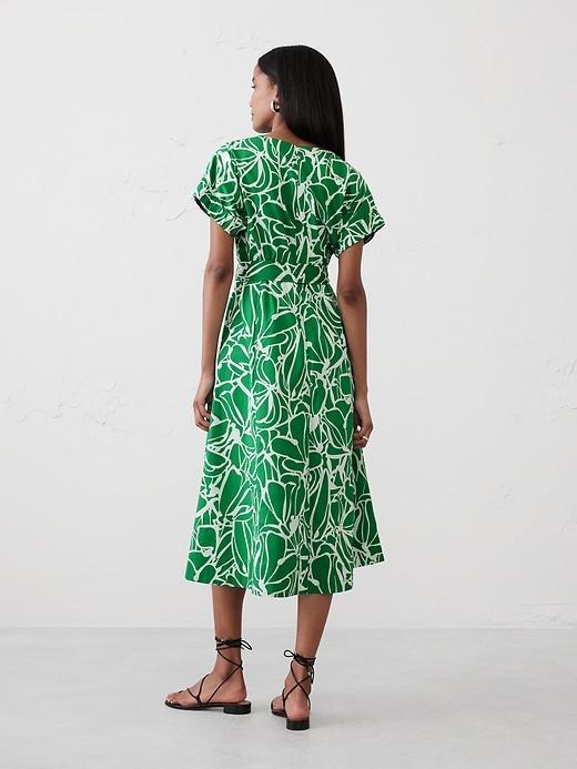 Poplin Elastic-Cuff Midi Dress Product Image