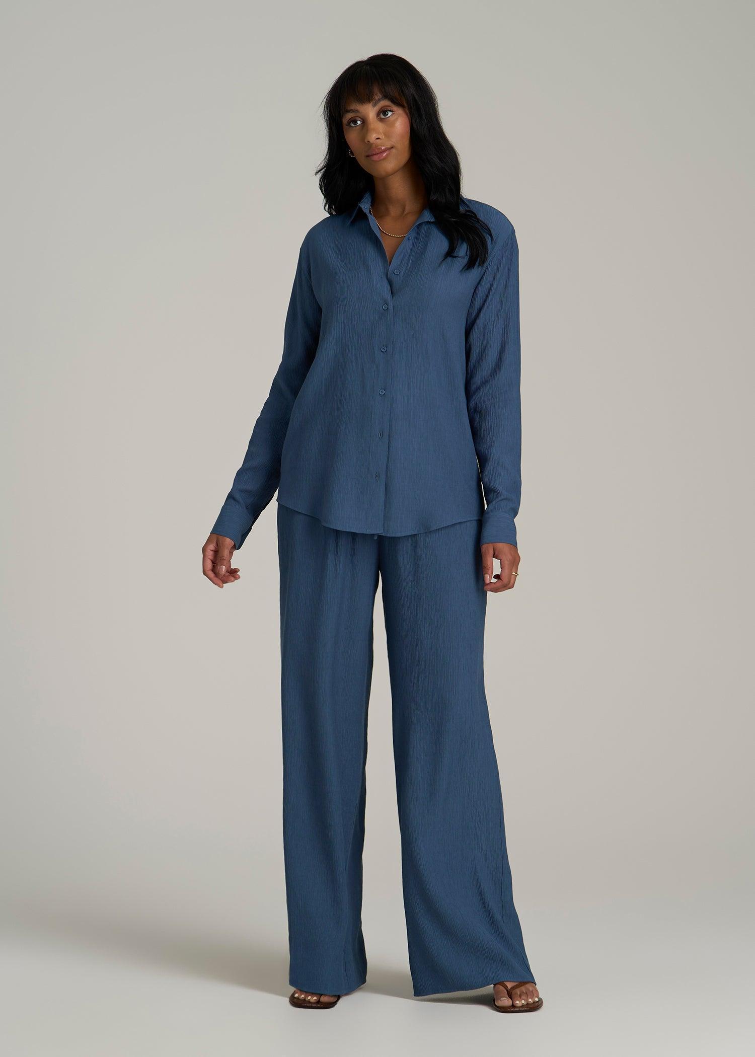 Long Sleeve Crinkle Tall Women's Blouse in Flag Blue Product Image