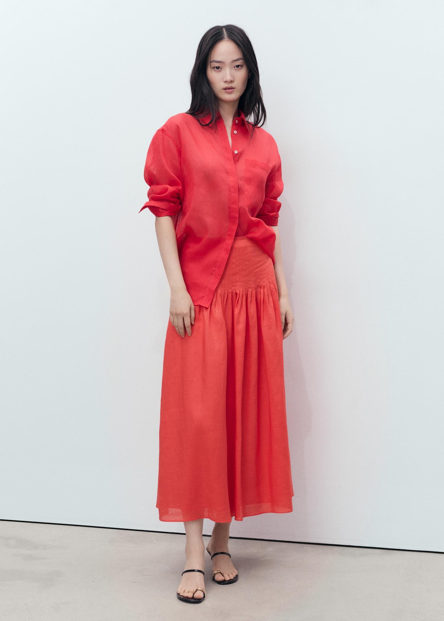 Ramie pleated skirt - Women | MANGO USA Product Image
