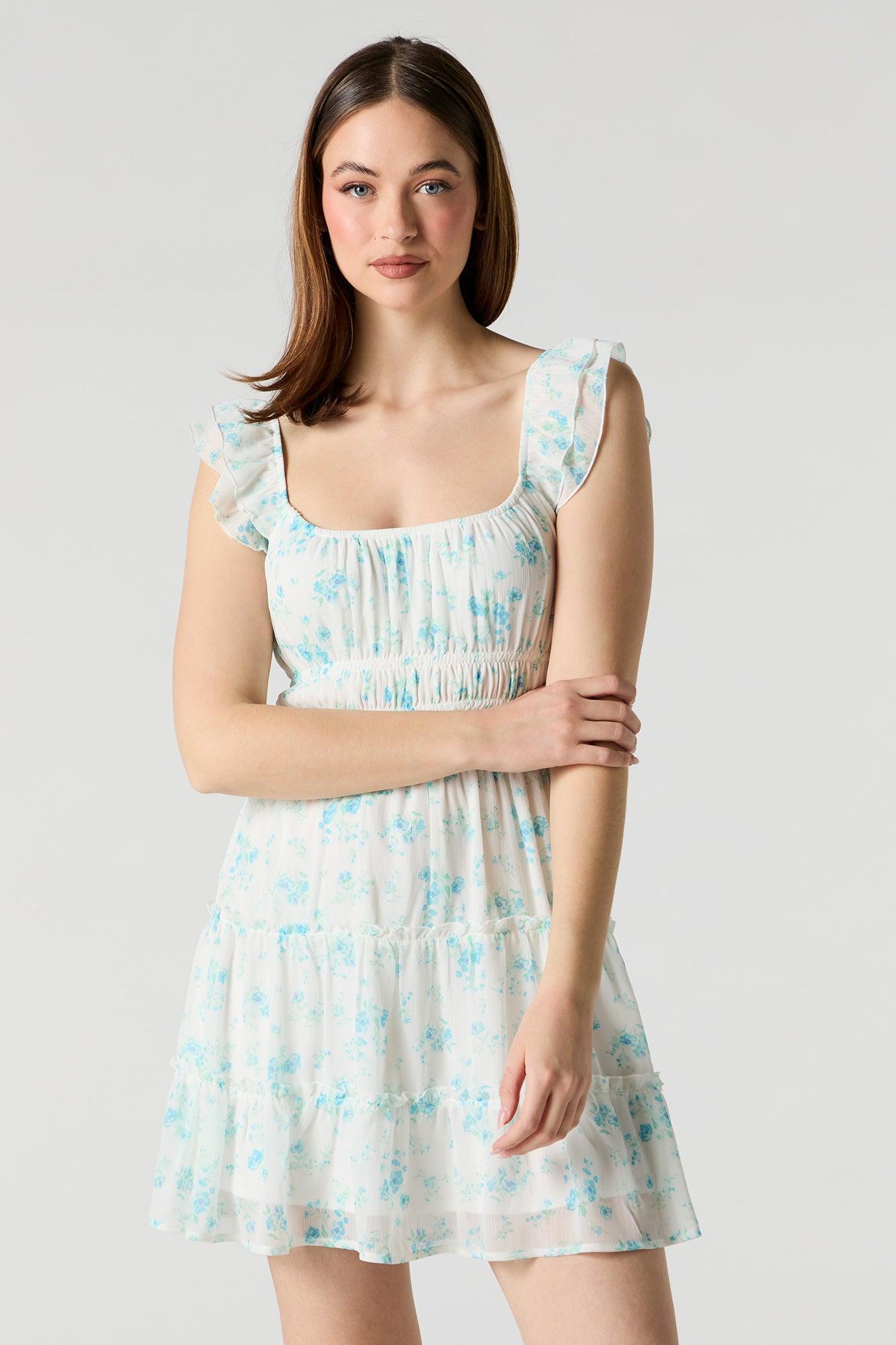 Chiffon Tiered Flutter Sleeve Mini Dress Female Product Image