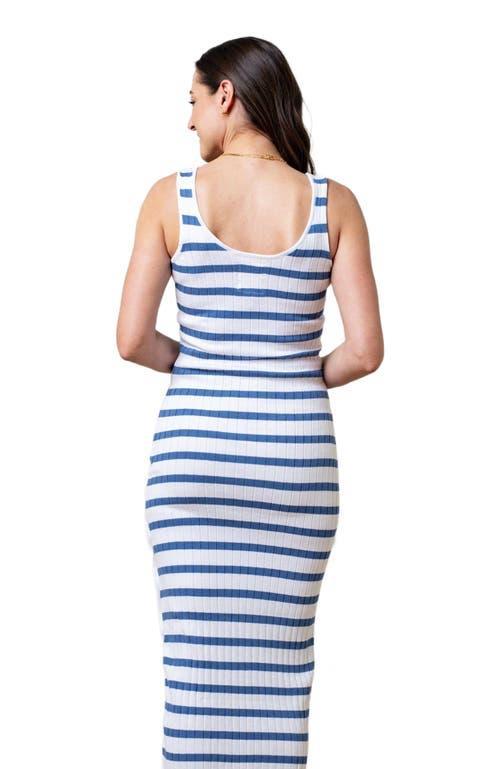 Hope & Henry Women's Organic Rib Knit Maxi Dress with Slit in White And Blue Nautical Stripe at Nordstrom, Size 12 Product Image