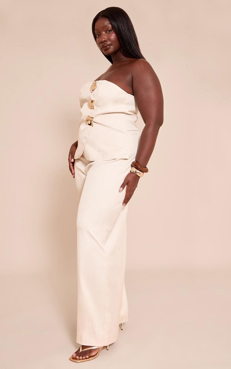 Plus Cream Woven Bandeau Trim Detail Straight Leg Jumpsuit Product Image