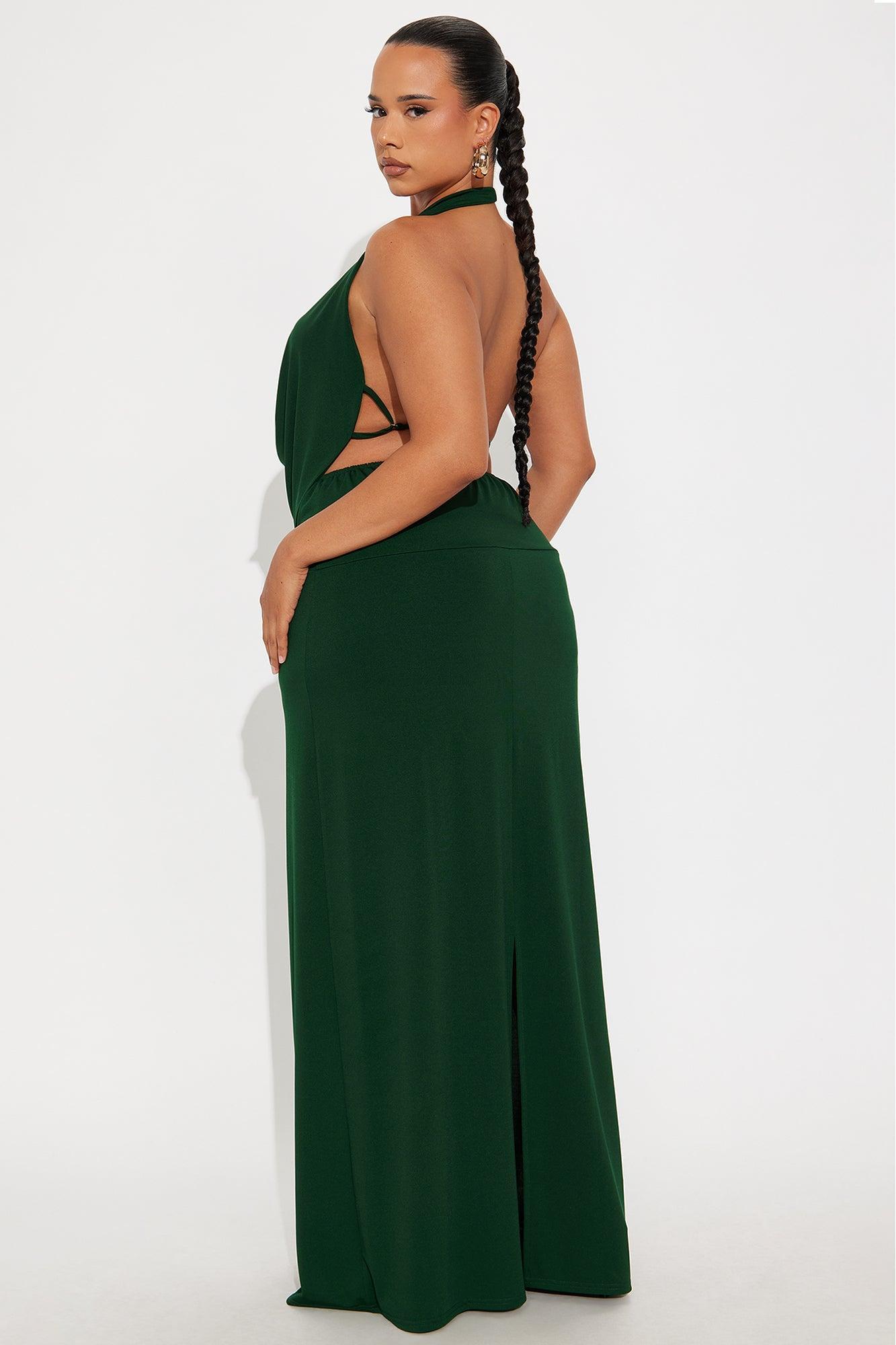 Maya Double Lined Backless Halter Maxi Skirt Set - Hunter Female Product Image