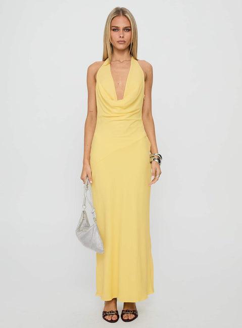 Ocean Boulevard Plunge Maxi Dress Lemon Product Image