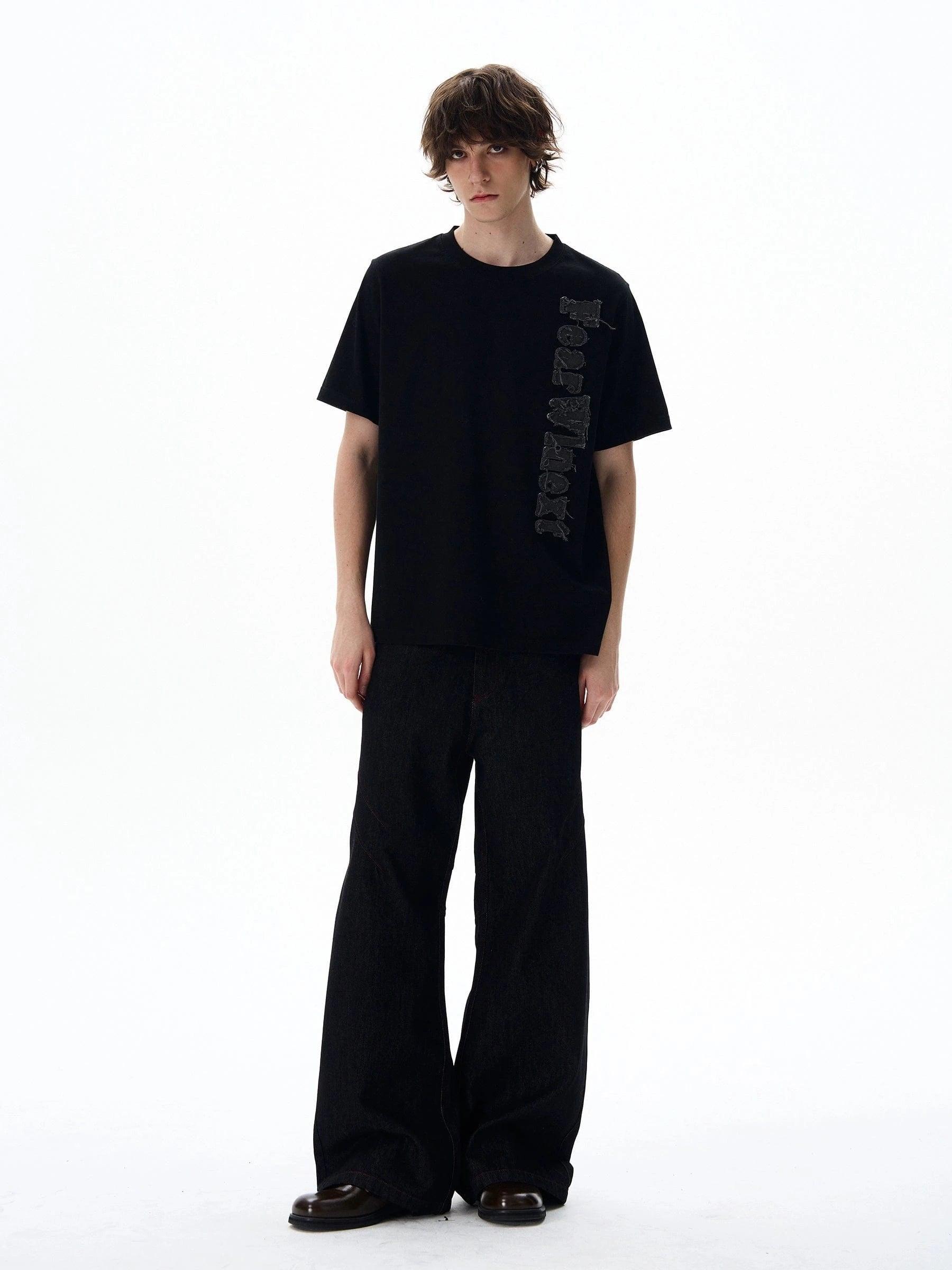 RT No. 18046 BLACK SCIMITAR DENIM STRAIGHT JEANS Product Image