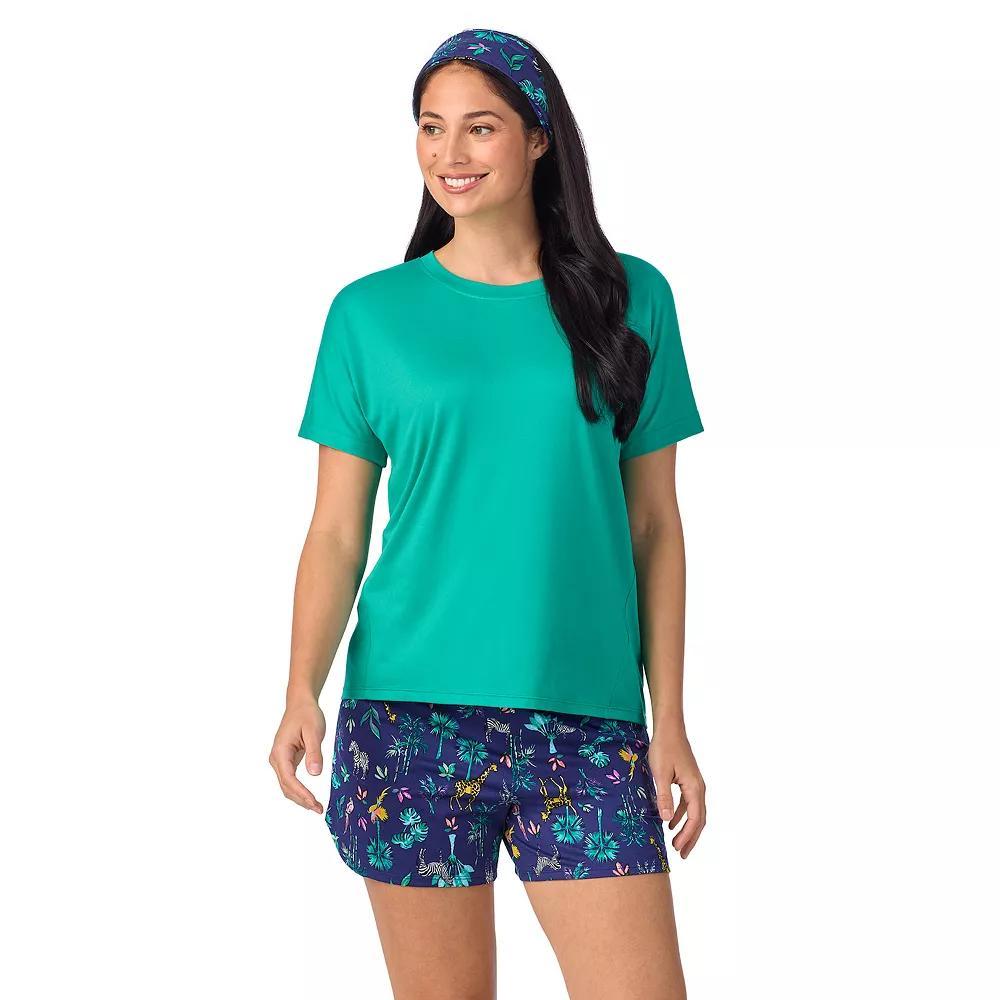 Women's Cuddl Duds® Short Sleeve Pajama Top & Pajama Shorts Set with Matching Headband, Size: Medium, Blue Jungle Product Image