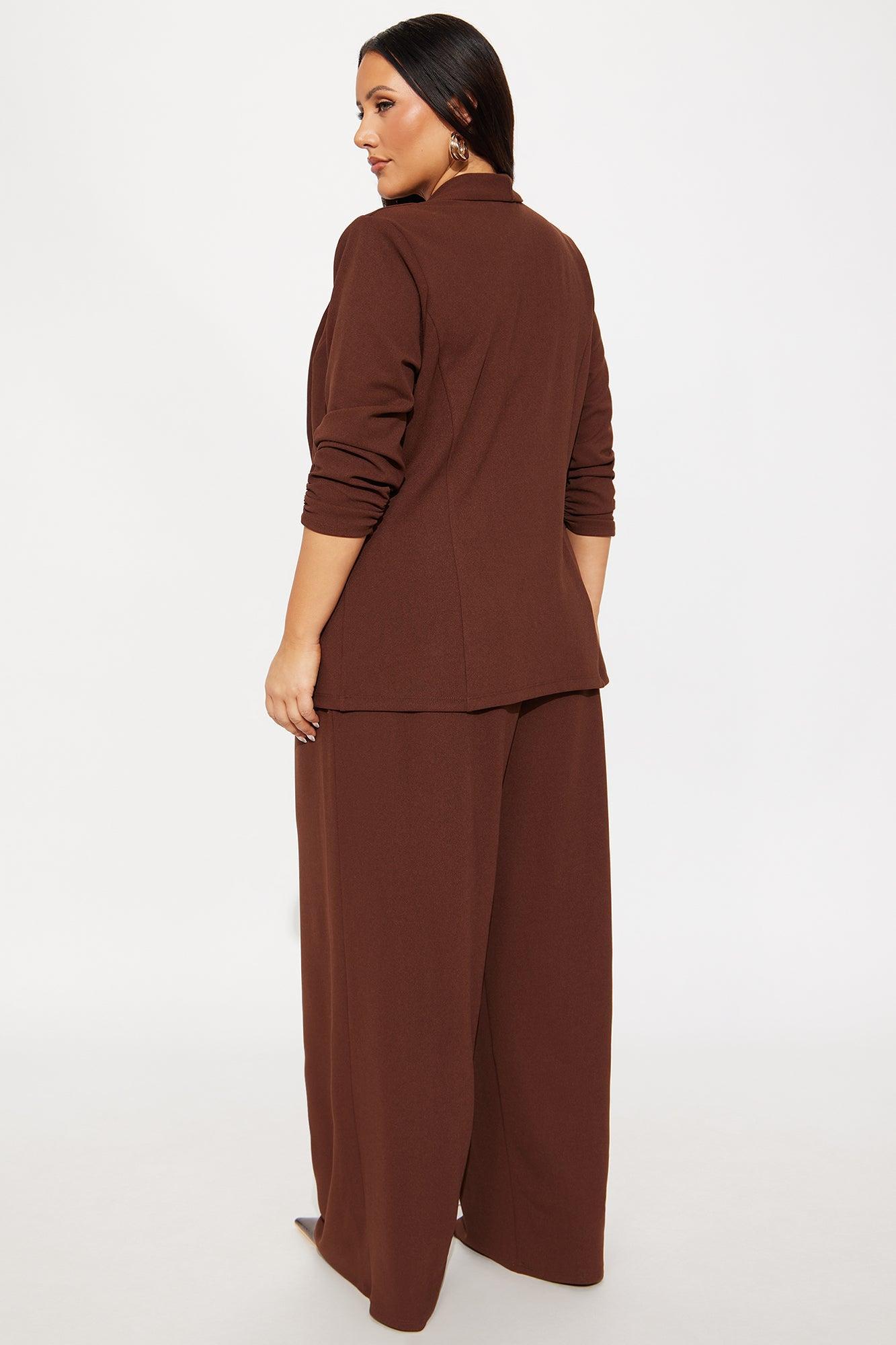 Reaching Goals Blazer Pant Set - Brown Product Image