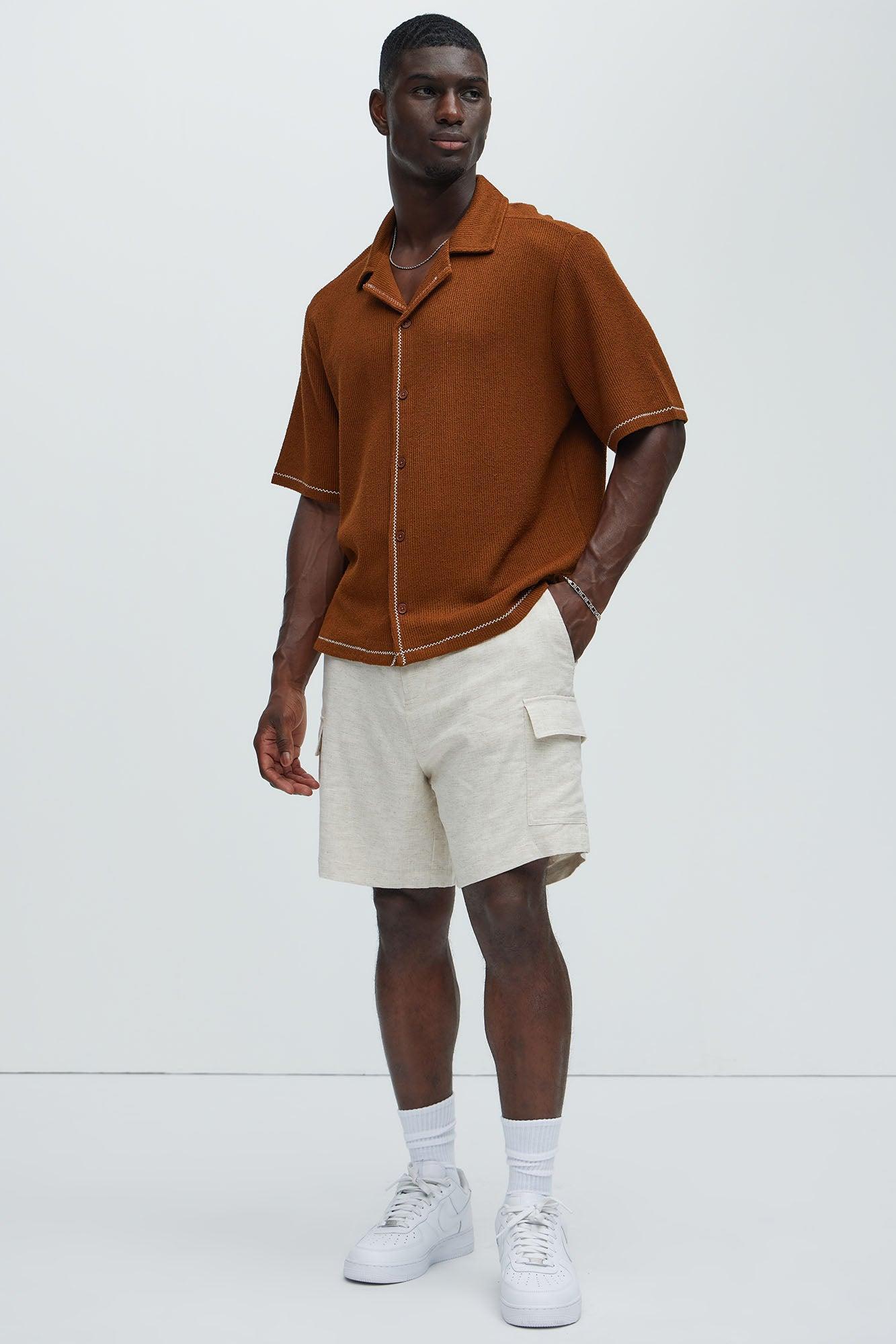 Leave Me Lonely Textured Knit Shirt - Brown Product Image