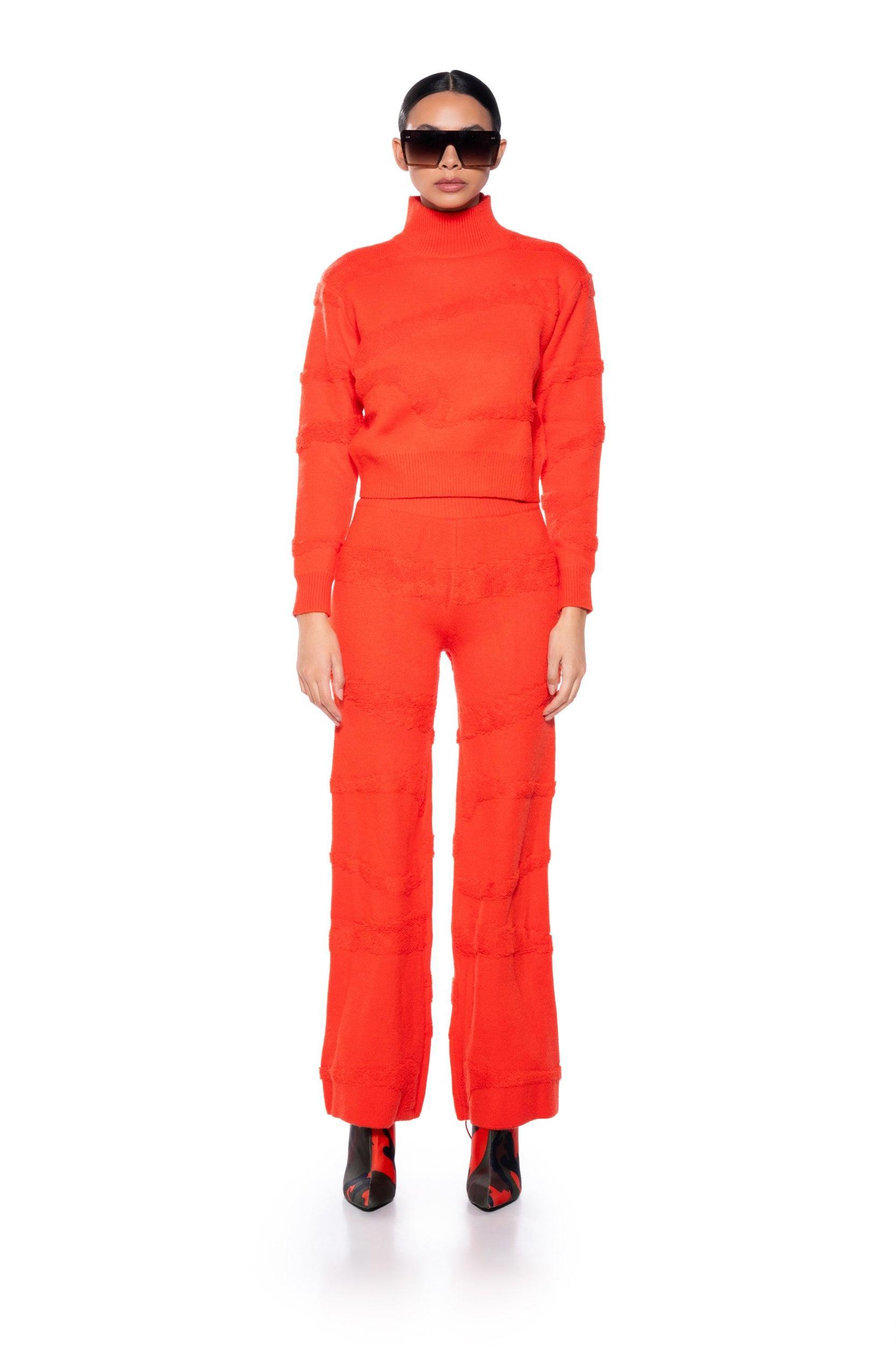 CARISSA COZY KNIT WIDE LEG PANT IN ORANGE Product Image
