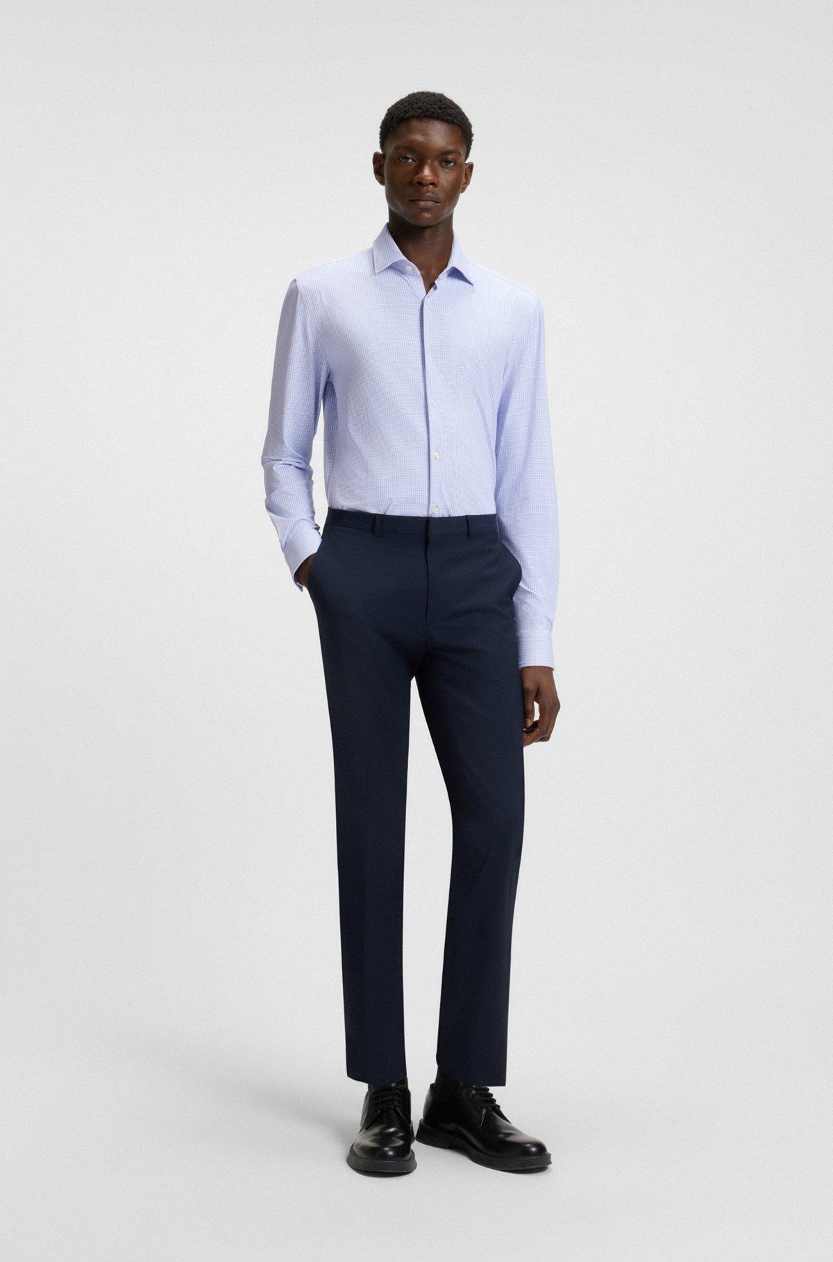 HUGO - Slim-fit shirt in printed performance-stretch jersey - Light Blue Product Image