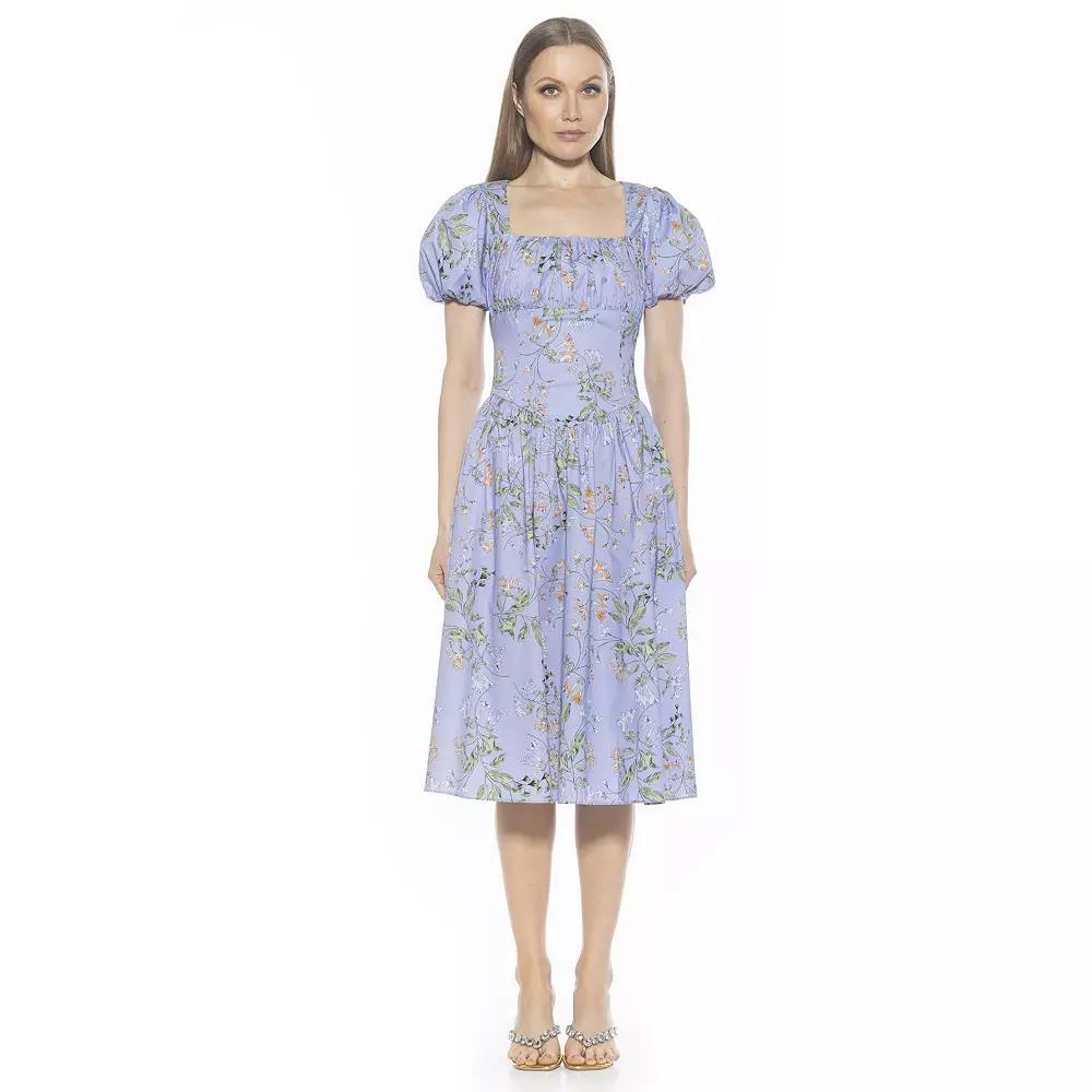 Women's ALEXIA ADMOR Jessi Dropped Waist Midi Dress, Size: 6, Blue Floral Product Image