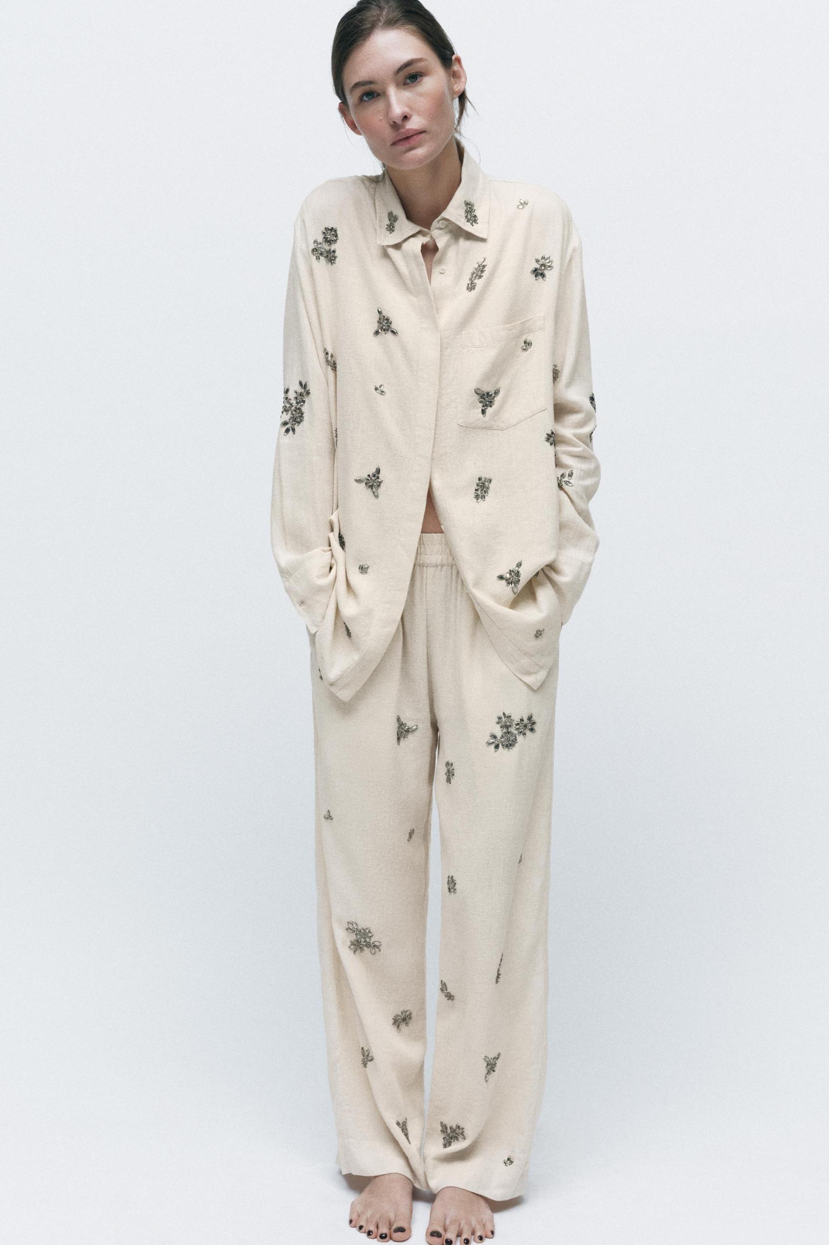 JEWELED LINEN PANTS Product Image