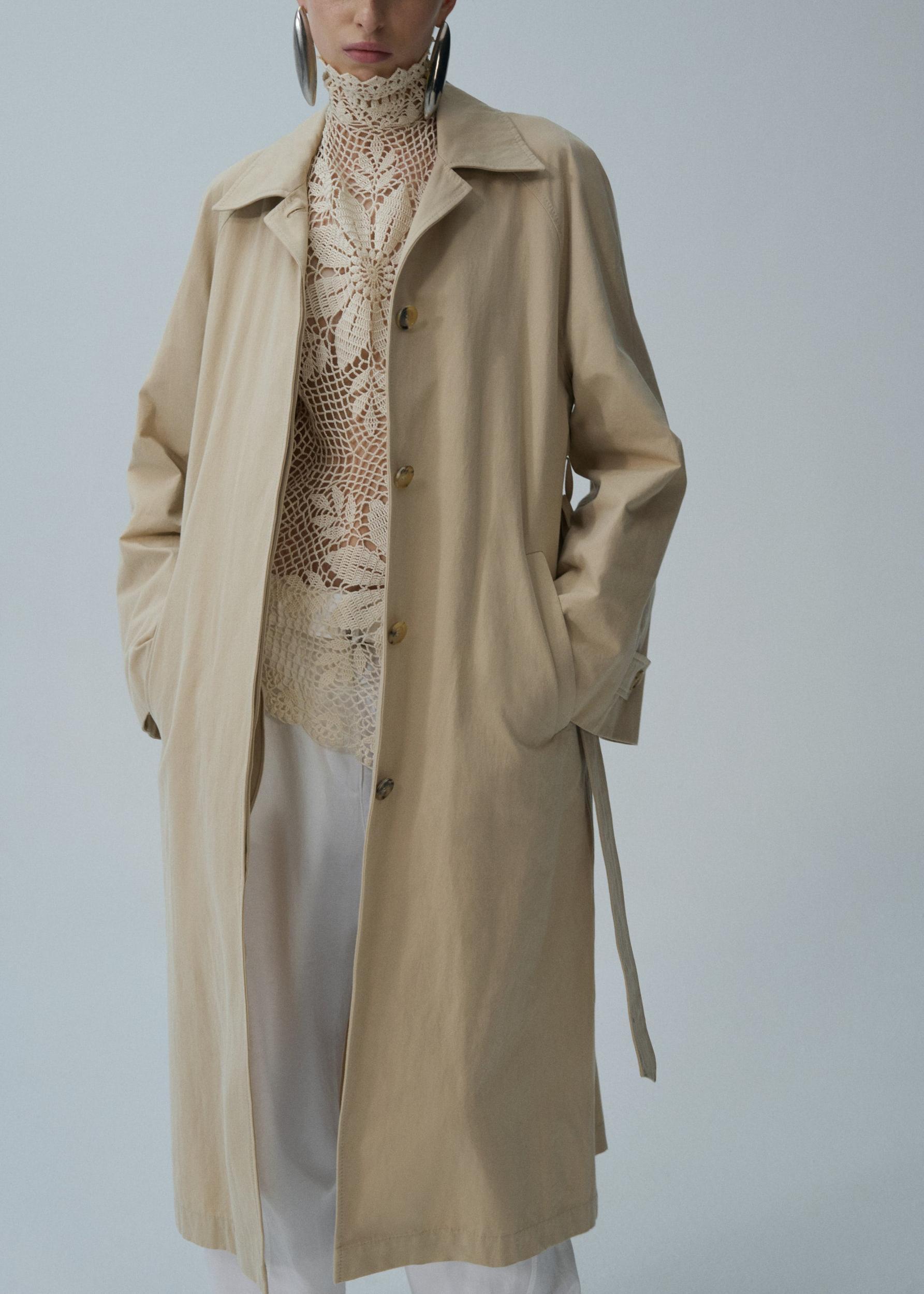 Wrap cotton trench coat in beige Product Image