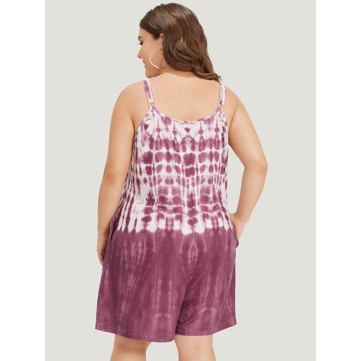 Plus Size Brown Tie Dye Pocket Adjustable Straps Cami Jumpsuit Women Casual Sleeveless Spaghetti Strap Dailywear Loose Jumpsuits BloomChic 14-16/1X Product Image