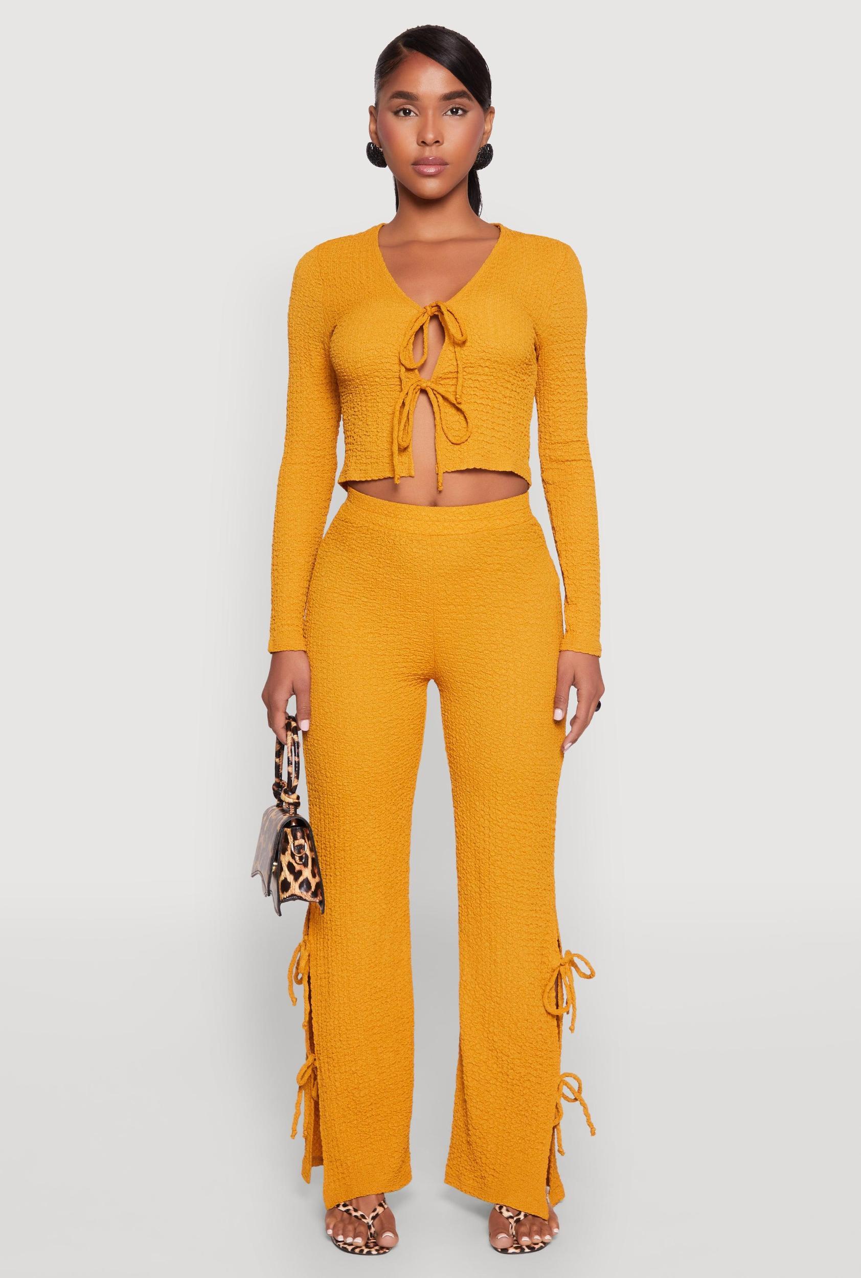 Womens Textured Knit Double Side Tie Slit Pants Product Image