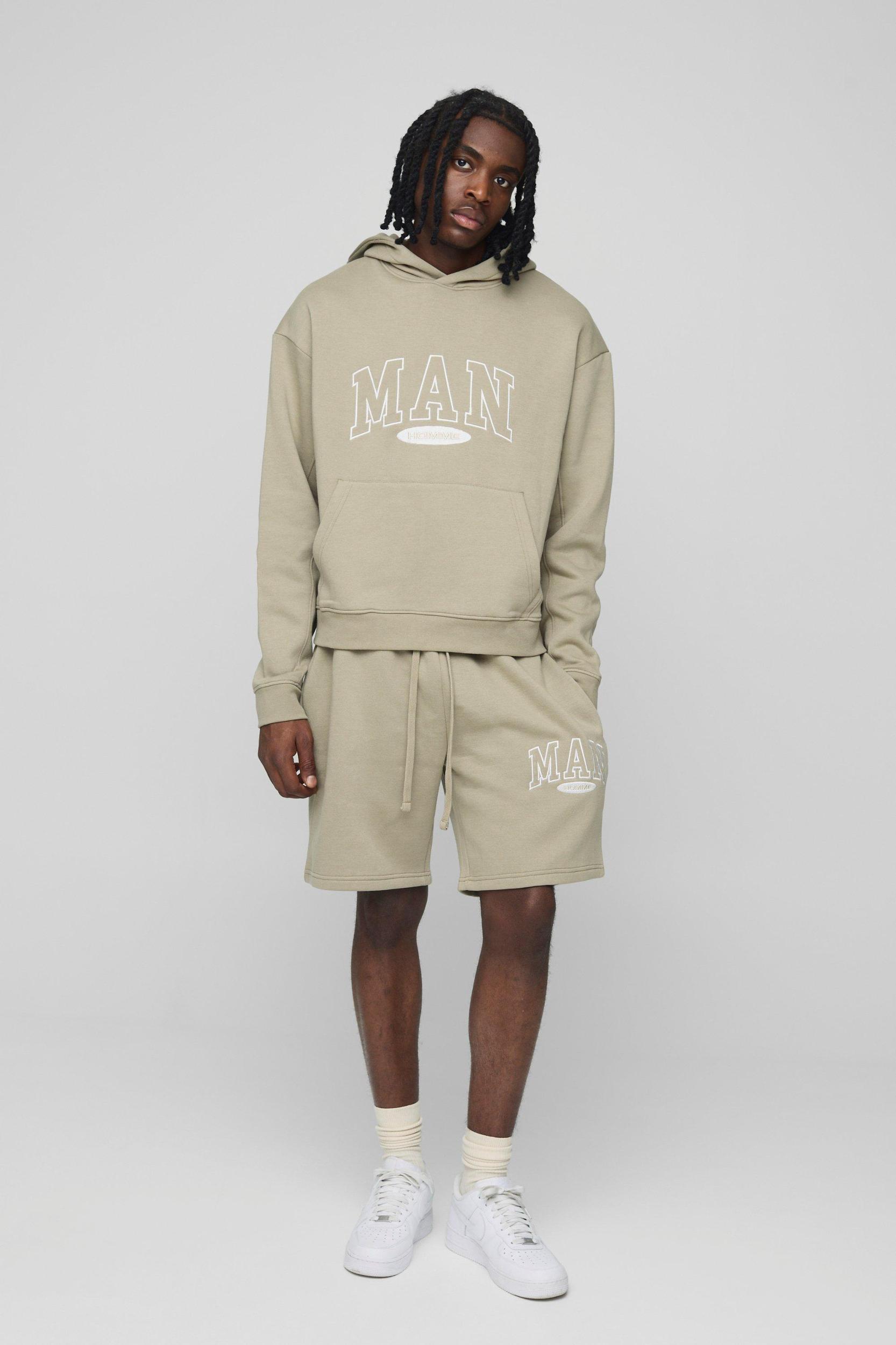 Oversized Boxy Man Hooded Short Tracksuit | boohooMAN USA Product Image