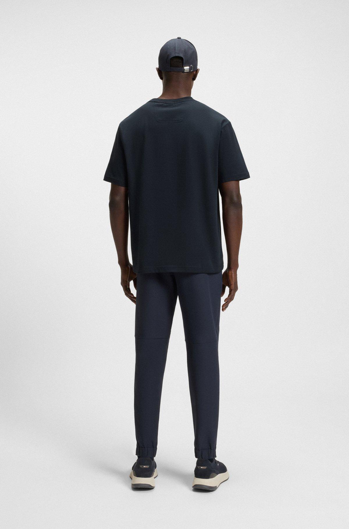 BOSS - Stretch-cotton T-shirt with Double B monogram - Dark Blue Product Image