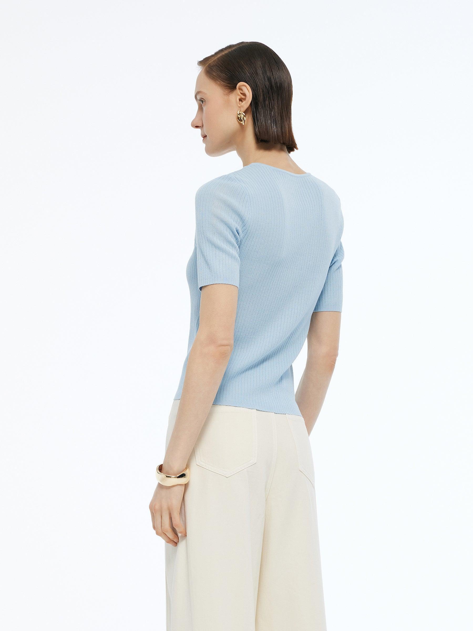 Lyocell Blend Drawstring Women Patchwork Knit Top Product Image