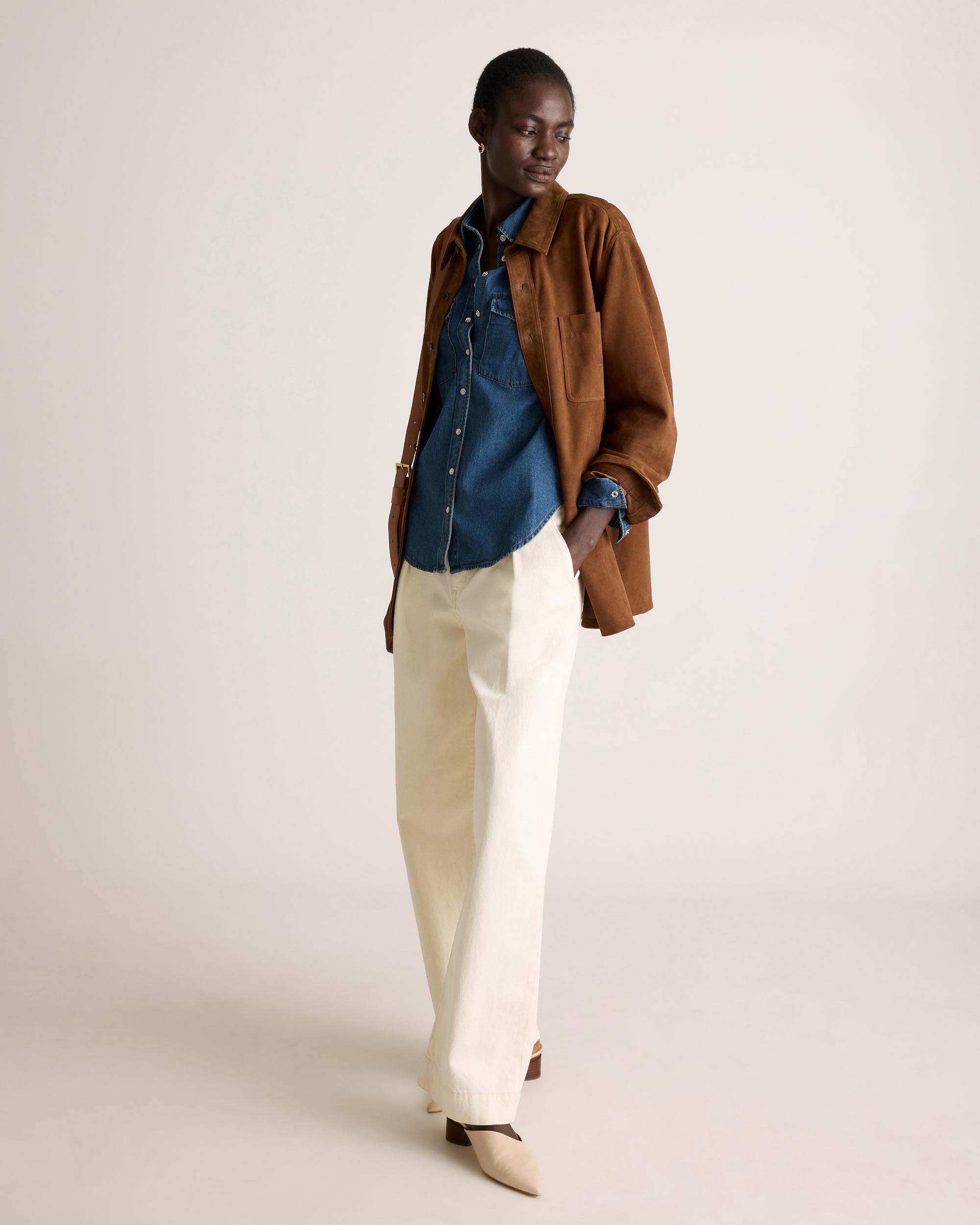 Quince | Women's Distressed Denim Western Shirt Cotton Product Image
