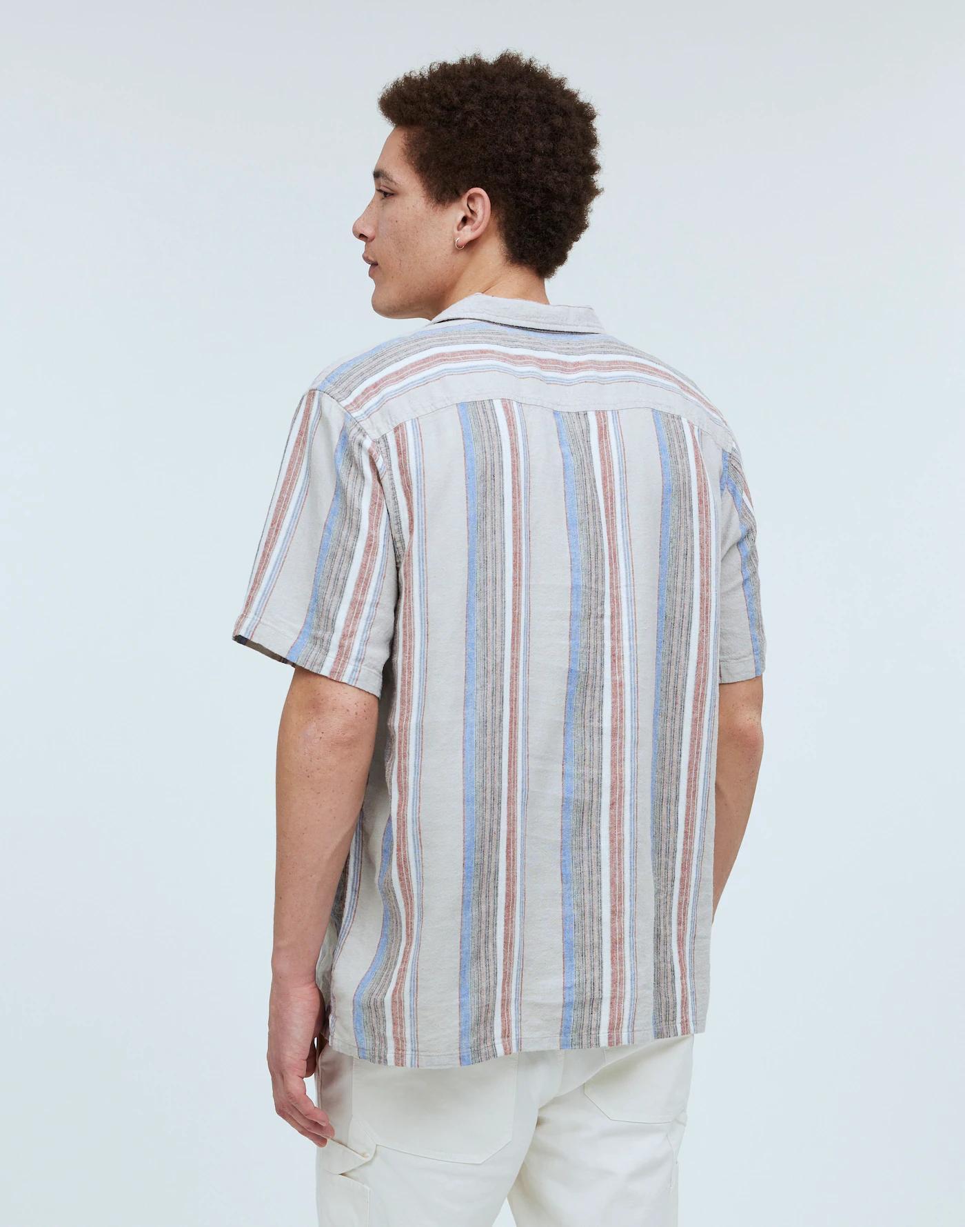 Easy Short-Sleeve Shirt in Stripe Linen Product Image