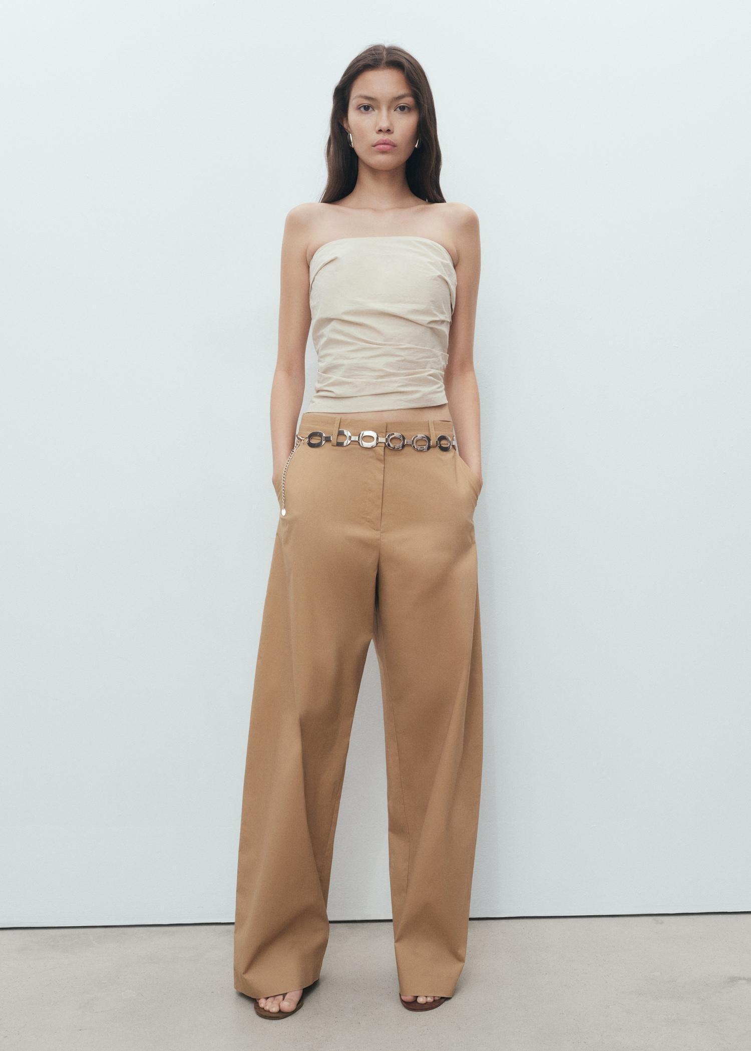 Mid-rise wide-leg cotton trousers - Women | MANGO USA Product Image