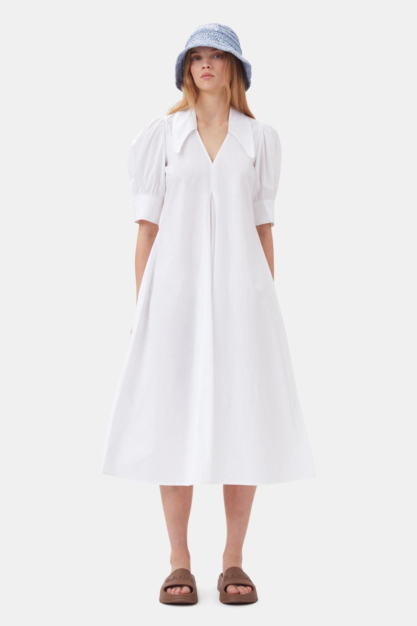 Cotton Poplin V-Neck Midi Dress Product Image